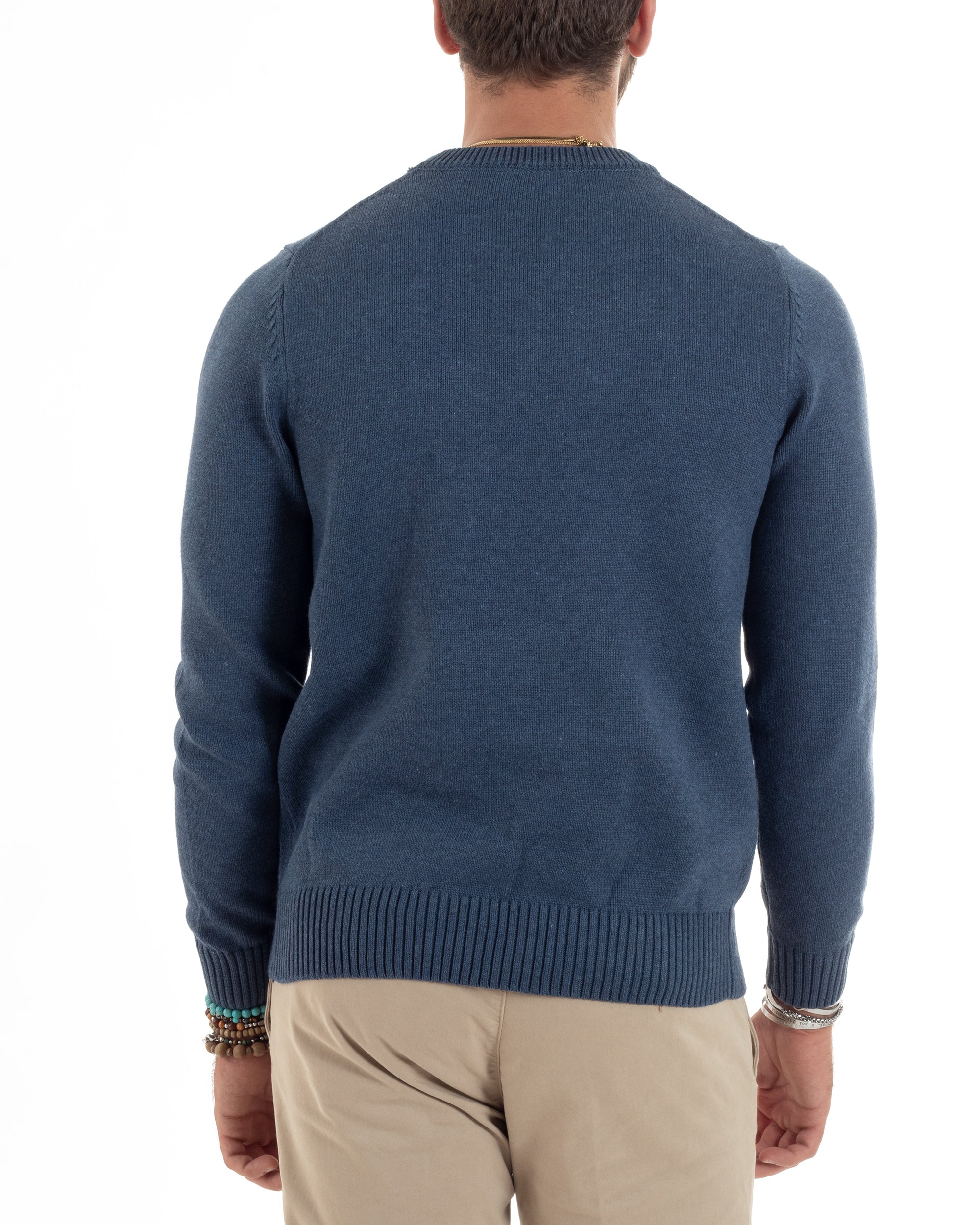 Maglioncino Uomo Girocollo Maglia Inglese Maglione Morbido Basic Tinta Unita Denim GIOSAL-M2934A