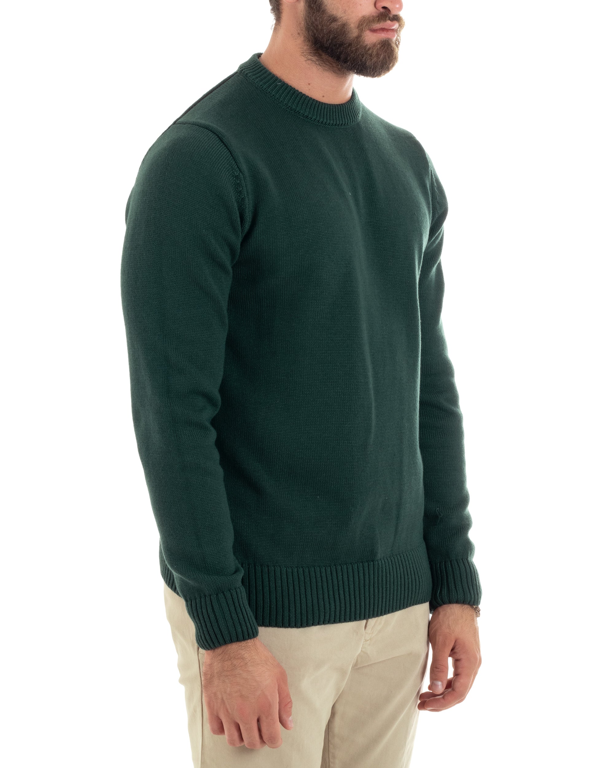 Men's Crewneck Sweater Solid Color Fluorescent Fuchsia Basic English Knit GIOSAL-M2761A