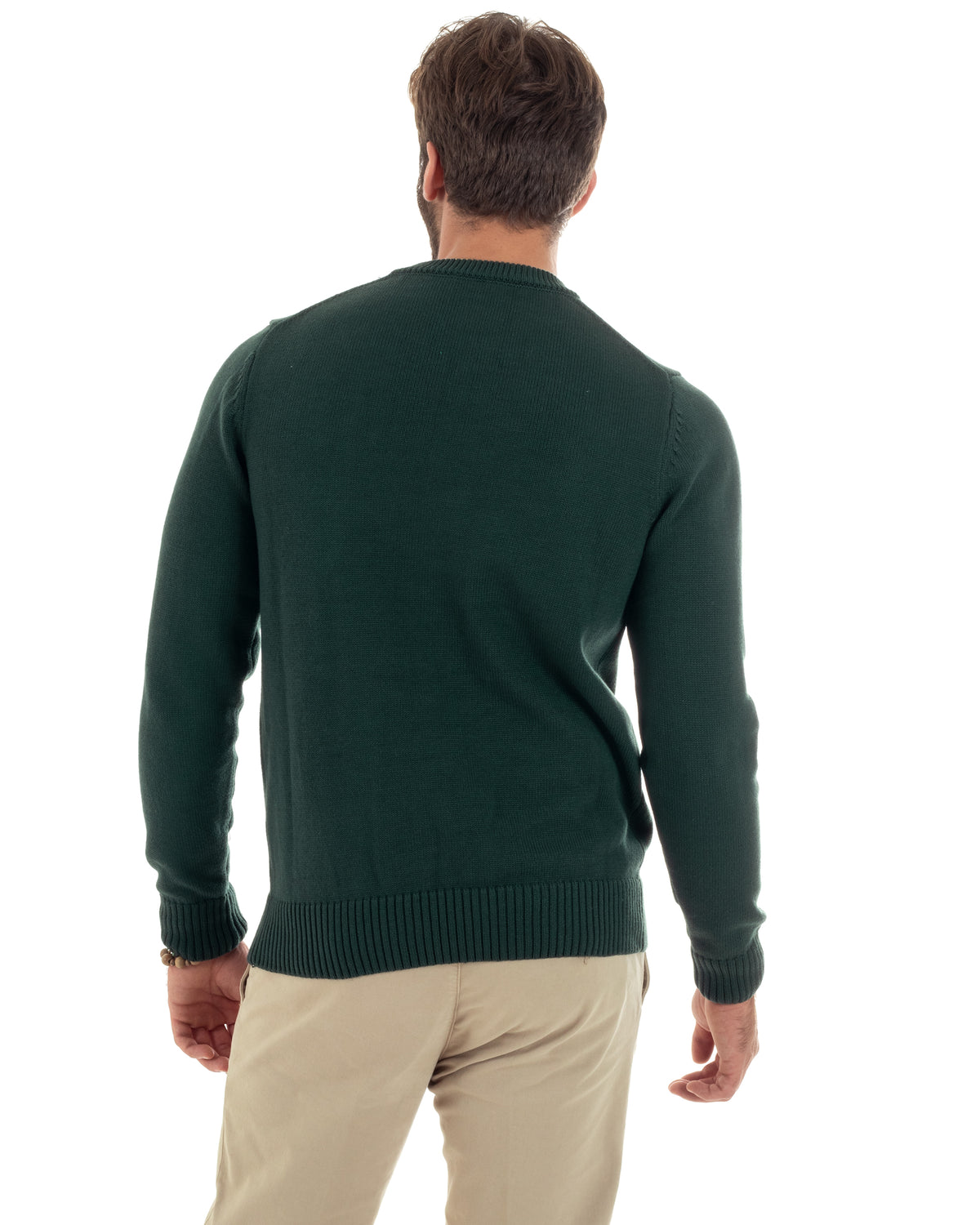 Men's Crewneck Sweater Solid Color Fluorescent Fuchsia Basic English Knit GIOSAL-M2761A