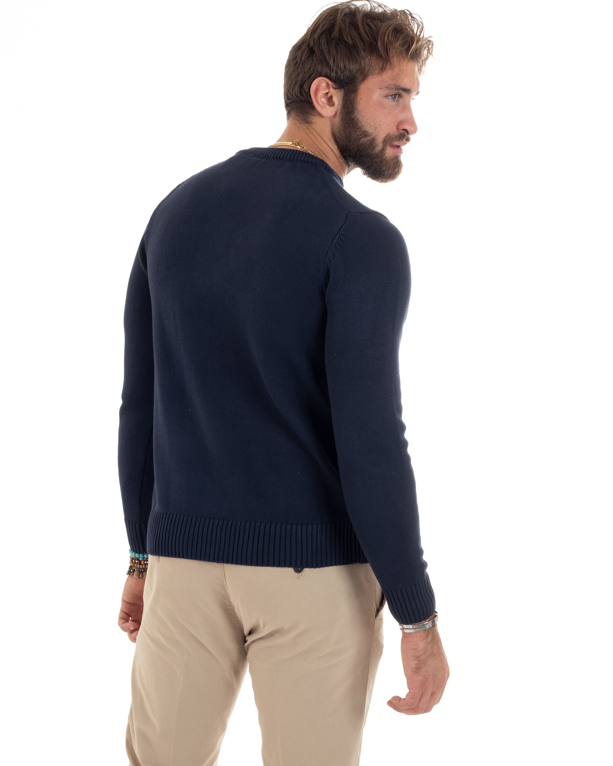 Maglioncino Uomo Girocollo Maglia Inglese Maglione Morbido Basic Tinta Unita Blu GIOSAL-M2938A