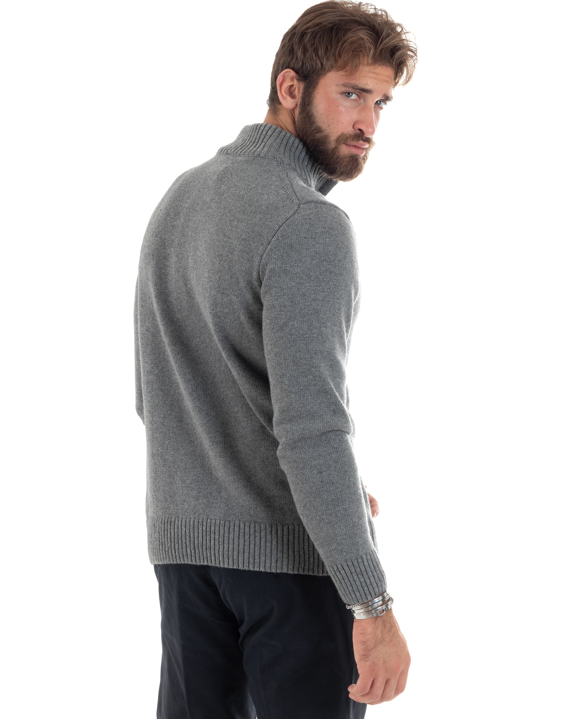 Cardigan Uomo Lana Giacca Comoda Calda Maglioncino Con Collo Bottoni Grigio M2941A