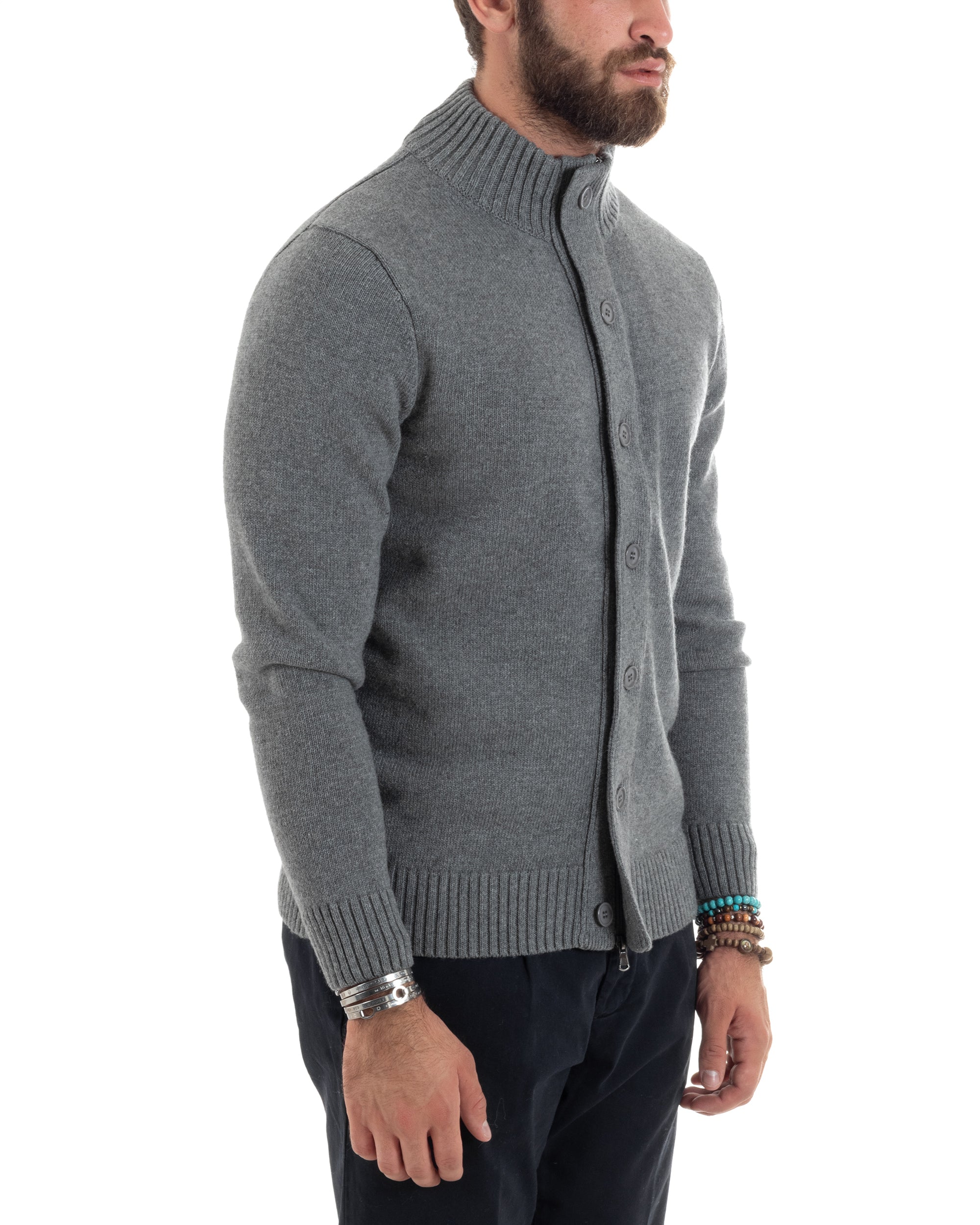 Cardigan Uomo Lana Giacca Comoda Calda Maglioncino Con Collo Bottoni Grigio M2941A