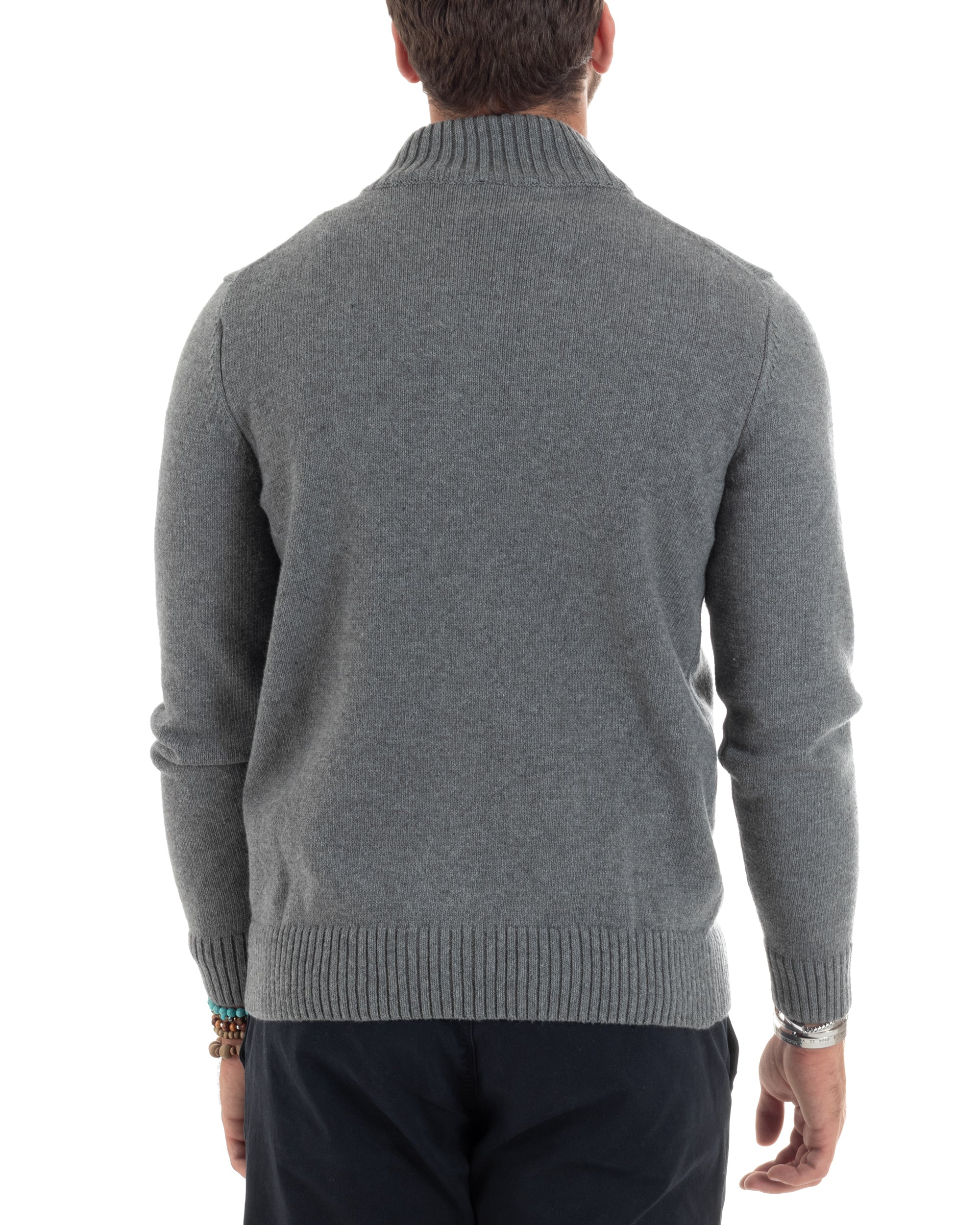 Cardigan Uomo Lana Giacca Comoda Calda Maglioncino Con Collo Bottoni Grigio M2941A