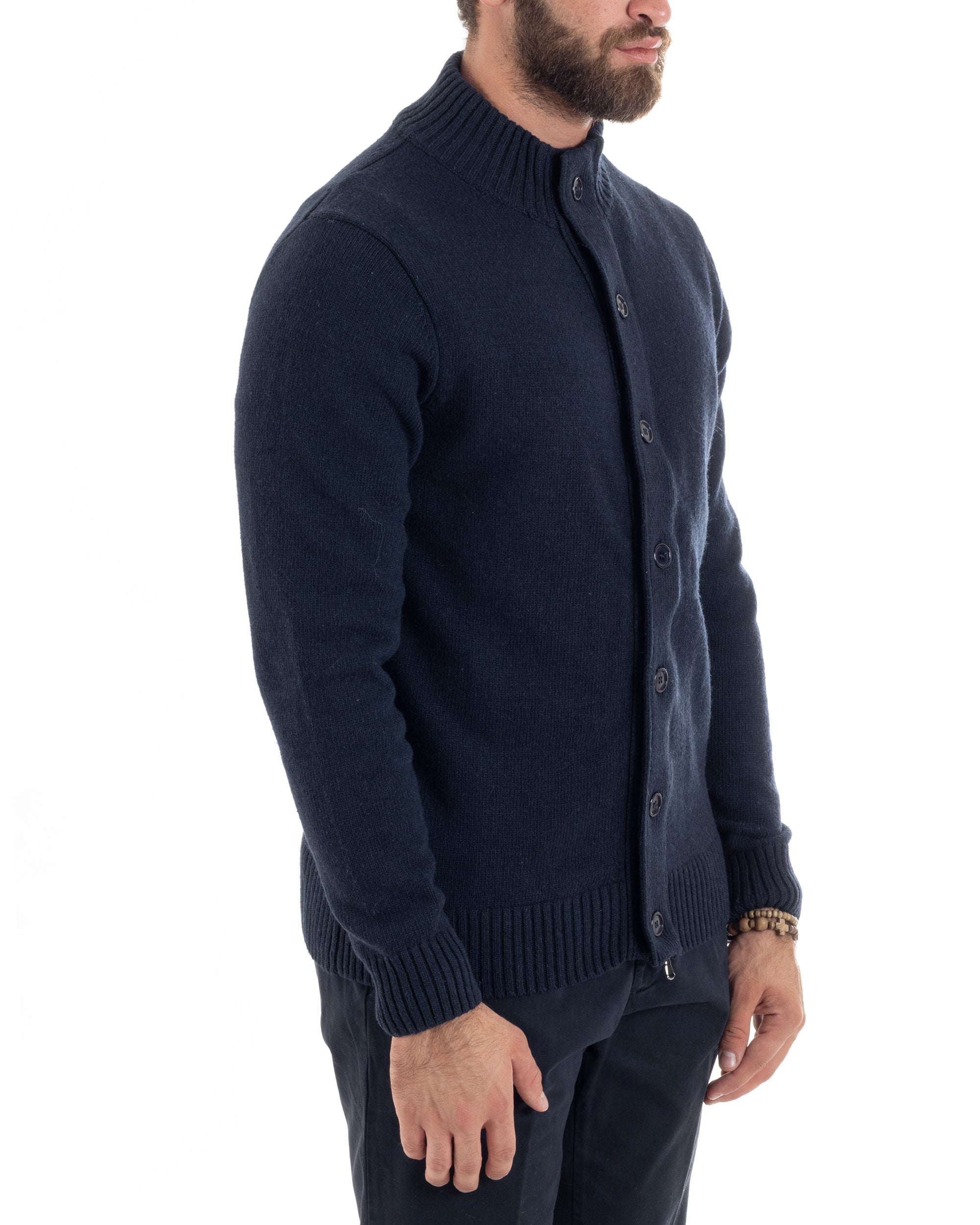 Cardigan Uomo Lana Giacca Comoda Calda Maglioncino Con Collo Bottoni Blu M2942A