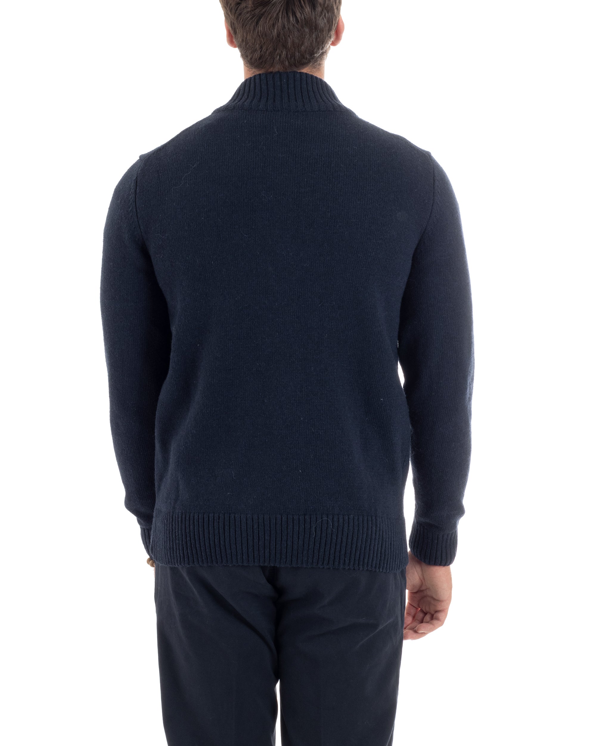 Cardigan Uomo Lana Giacca Comoda Calda Maglioncino Con Collo Bottoni Blu M2942A