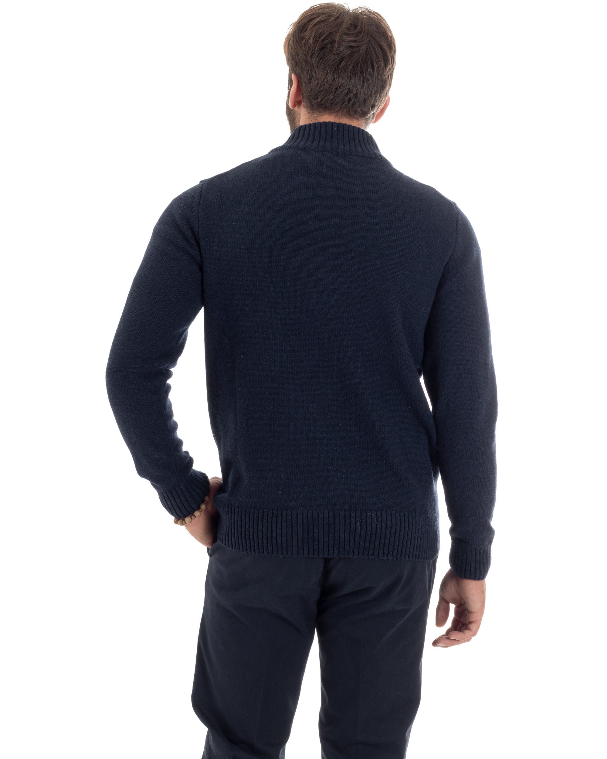 Cardigan Uomo Lana Giacca Comoda Calda Maglioncino Con Collo Bottoni Blu M2942A