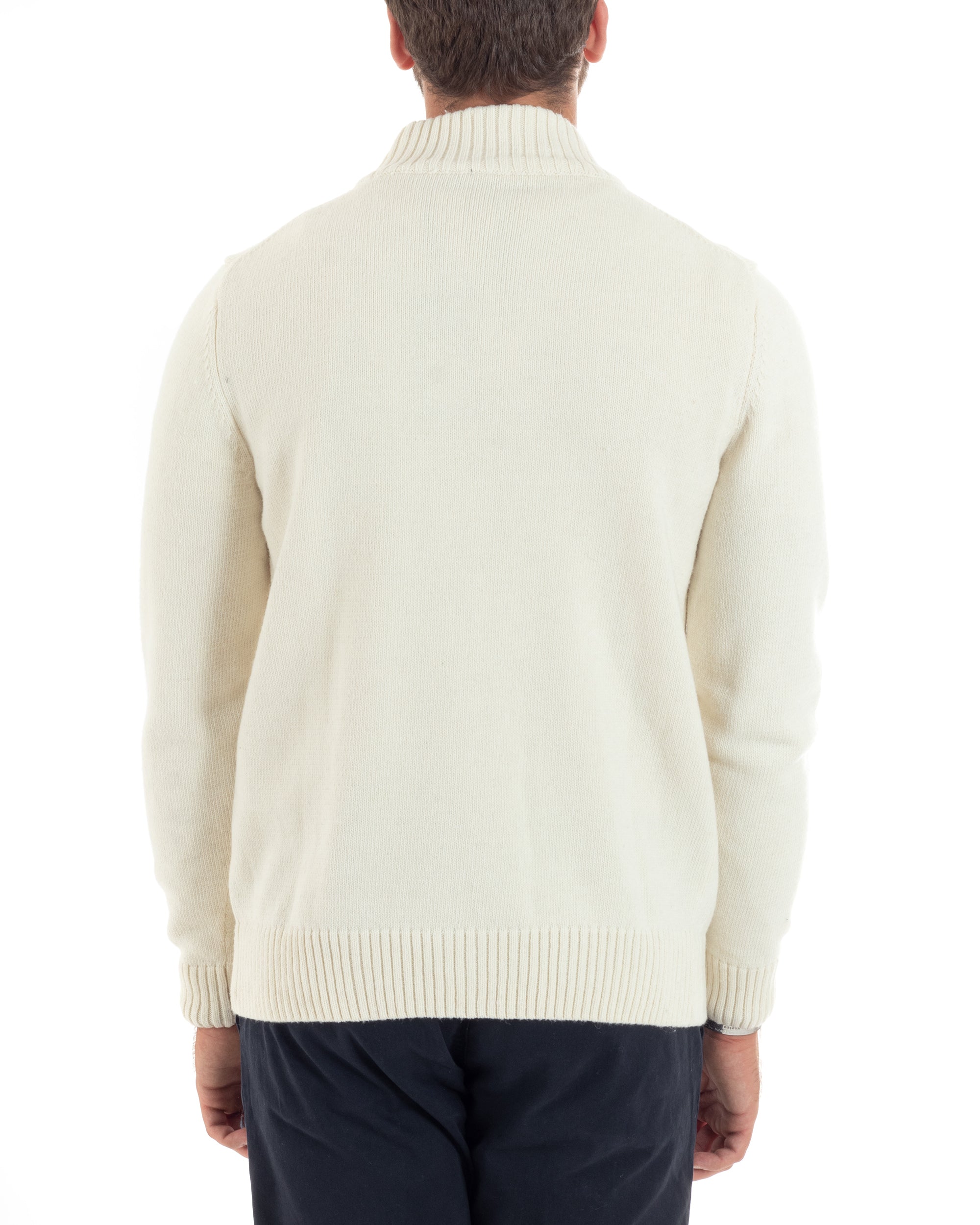 Cardigan Uomo Lana Giacca Comoda Calda Maglioncino Con Collo Bottoni Panna M2943A