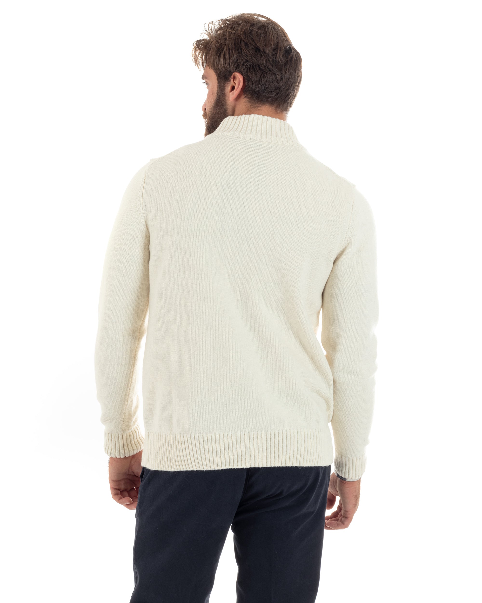 Cardigan Uomo Lana Giacca Comoda Calda Maglioncino Con Collo Bottoni Panna M2943A