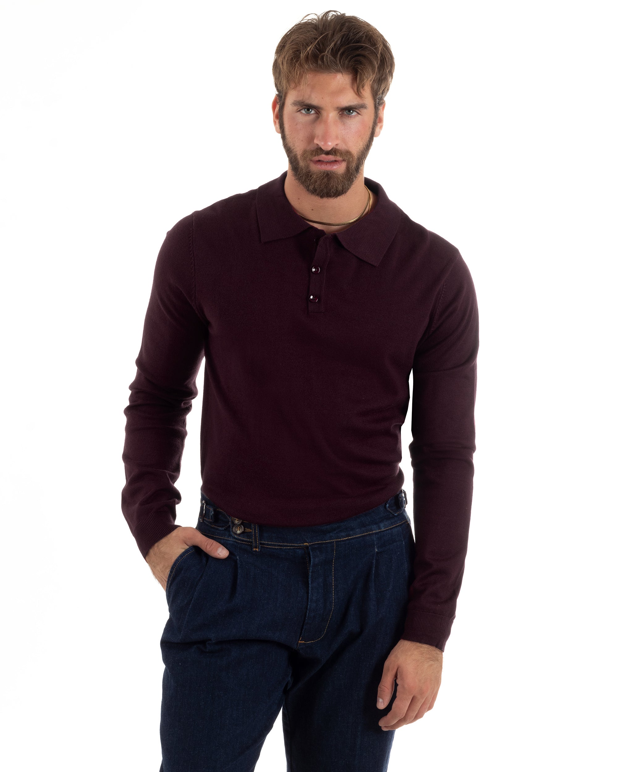 Men's Casual Sweater Polo Collar Solid Color Basic Blue GIOSAL-M2679A