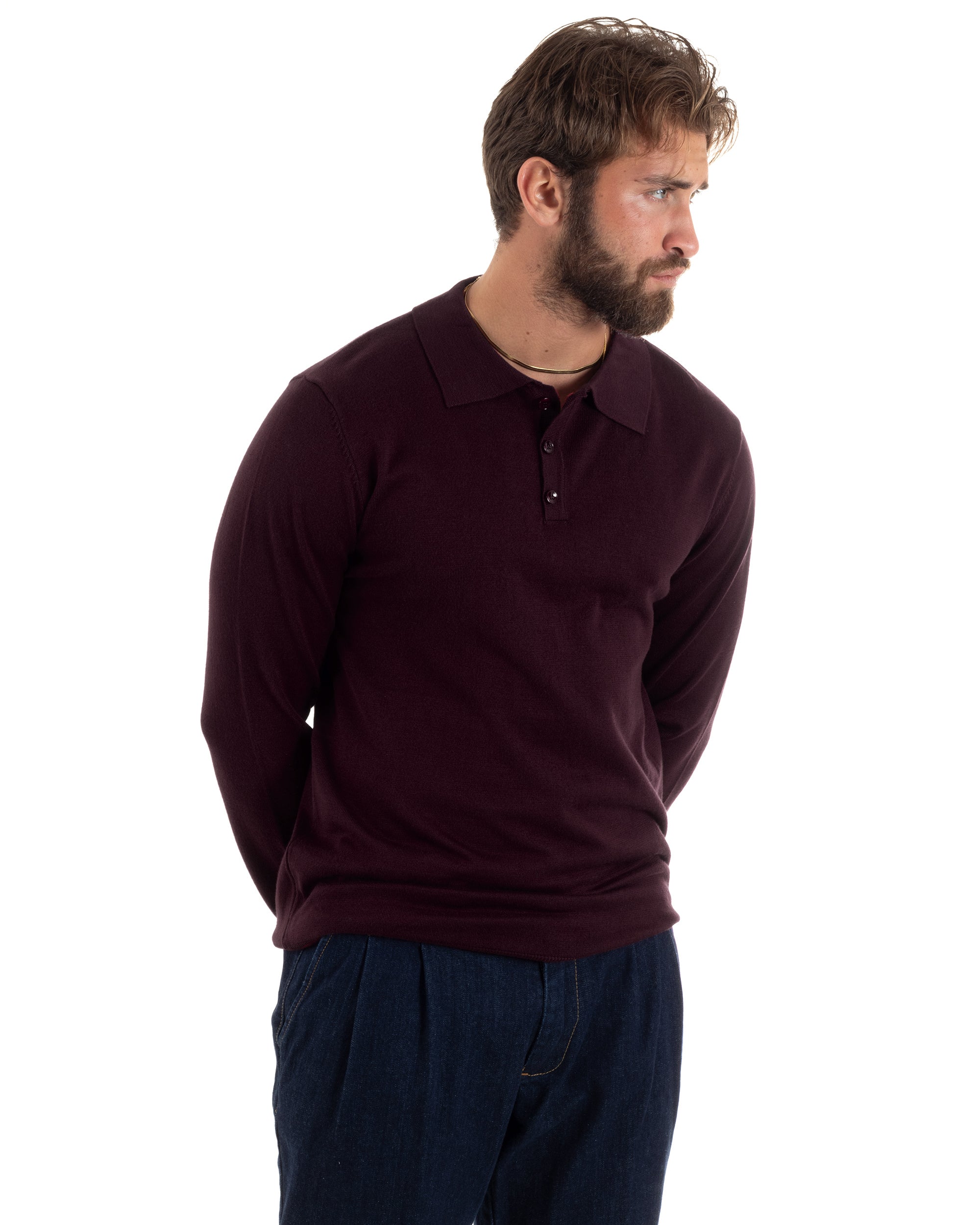 Men's Casual Sweater Polo Collar Solid Color Basic Blue GIOSAL-M2679A
