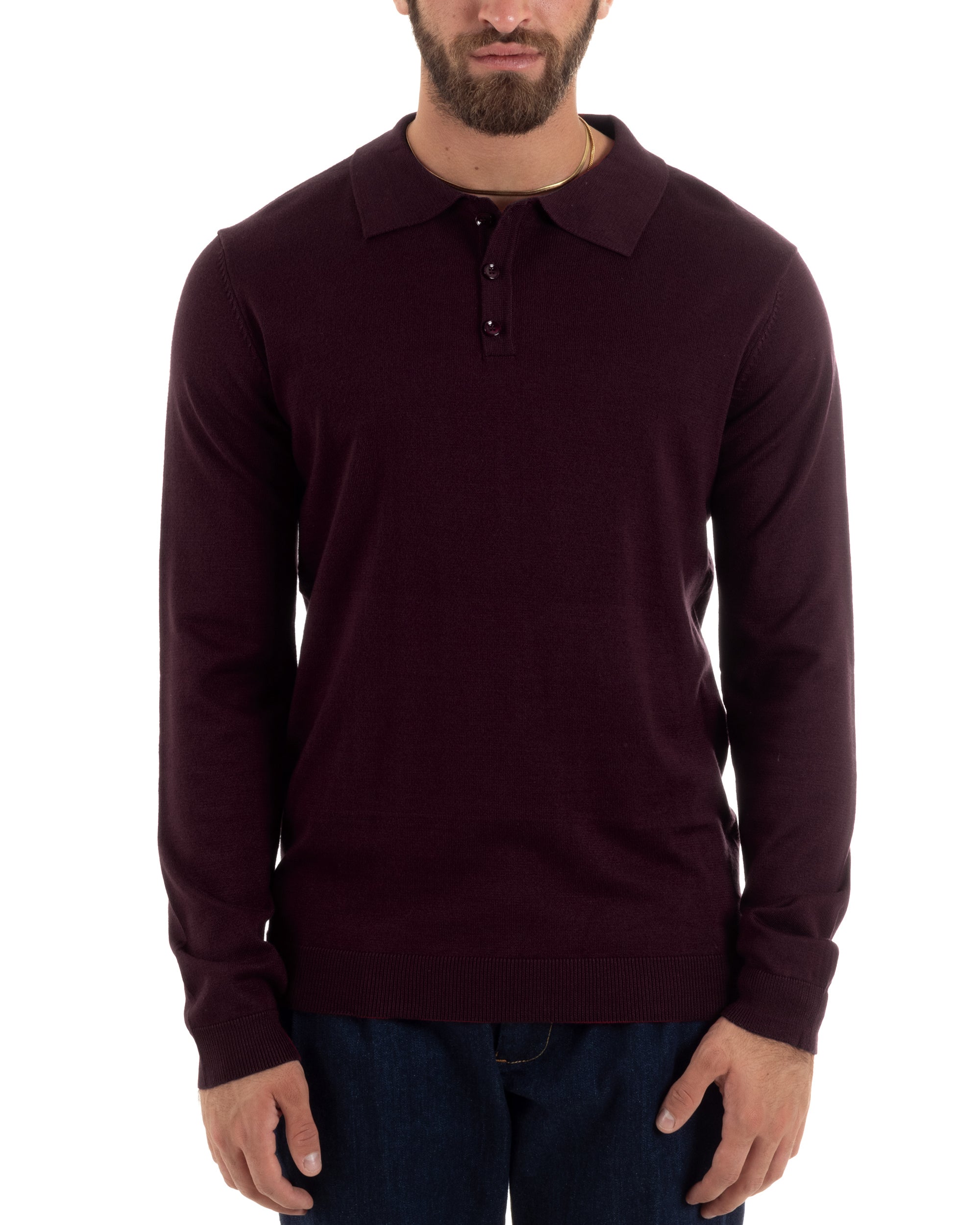 Men's Casual Sweater Polo Collar Solid Color Basic Blue GIOSAL-M2679A