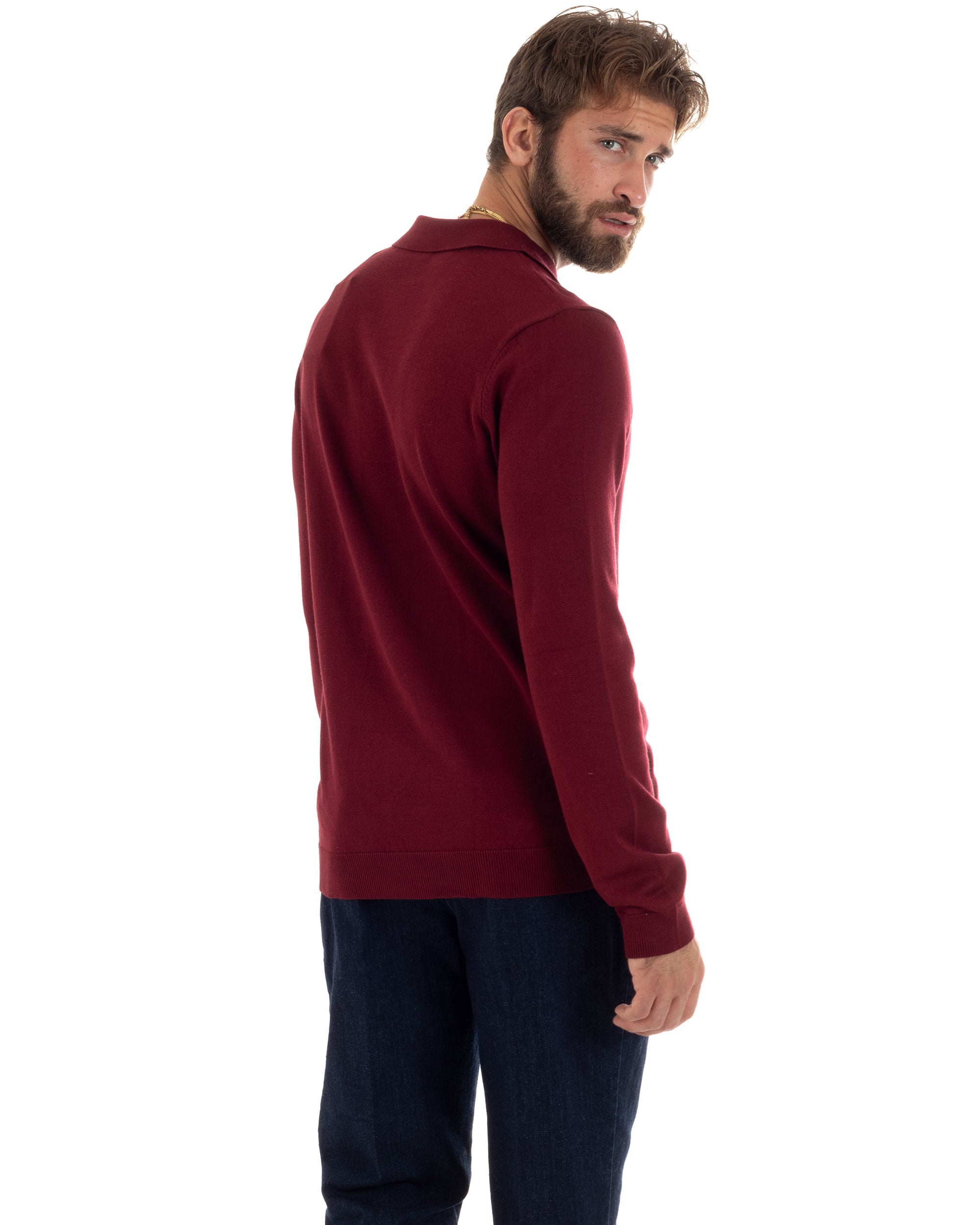 Maglioncino Uomo Casual Maglia Con Colletto Polo Tinta Unita Basic Bordeaux GIOSAL-M2948A