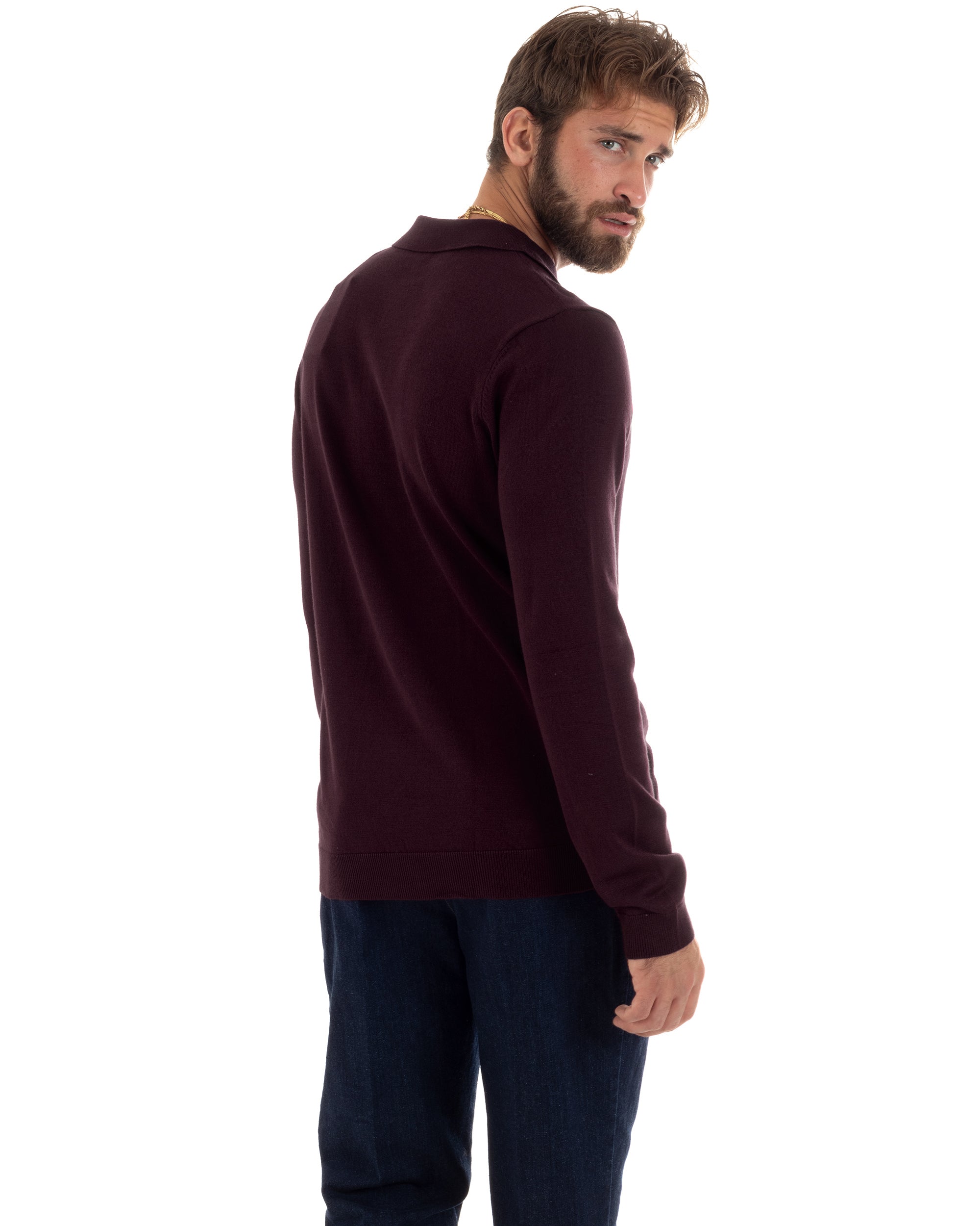 Men's Casual Sweater Polo Collar Solid Color Basic Blue GIOSAL-M2679A