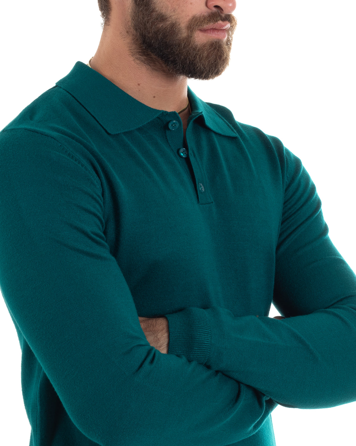 Maglioncino Uomo Casual Maglia Con Colletto Polo Basic Petrolio M2949A