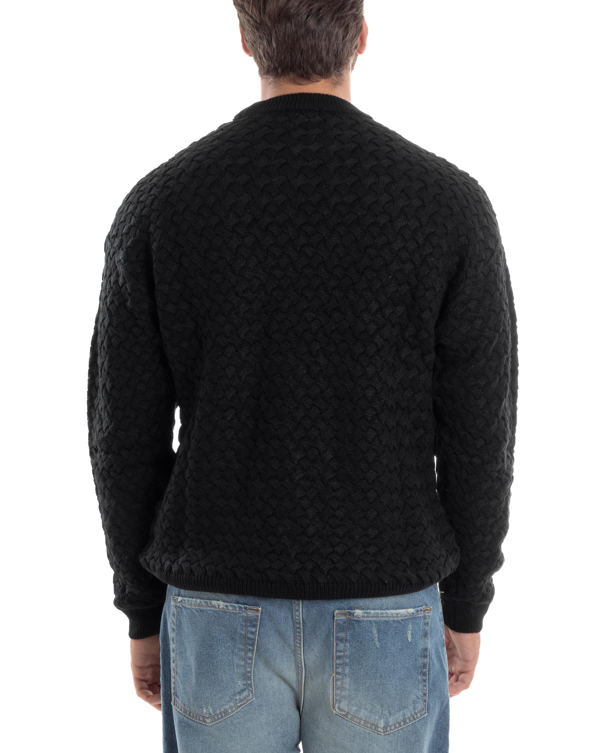Maglione Uomo Girocollo Lana Calda Pullover Maglia Intrecciata Nero GIOSAL-M2959A