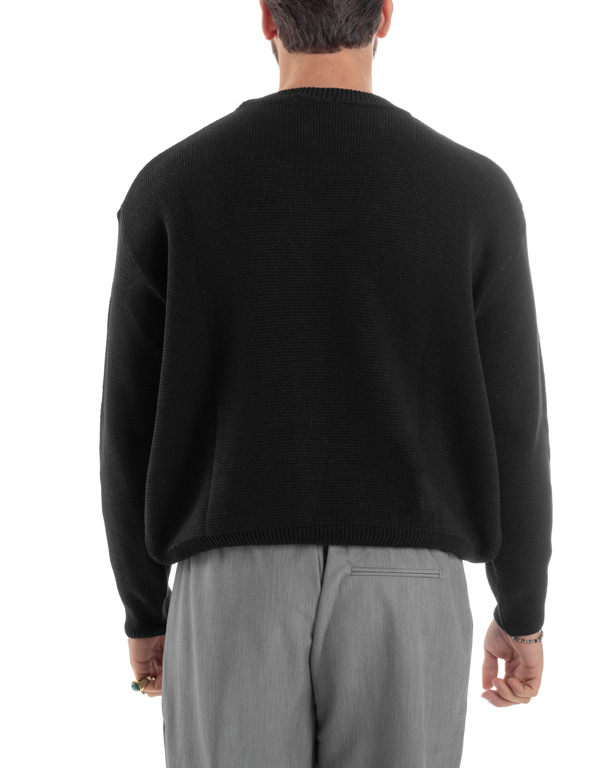 Maglia Uomo Girocollo Cropped Cotone Spalla Scesa Pullover Relaxed Fit Crop Basic Nero GIOSAL-M2968A