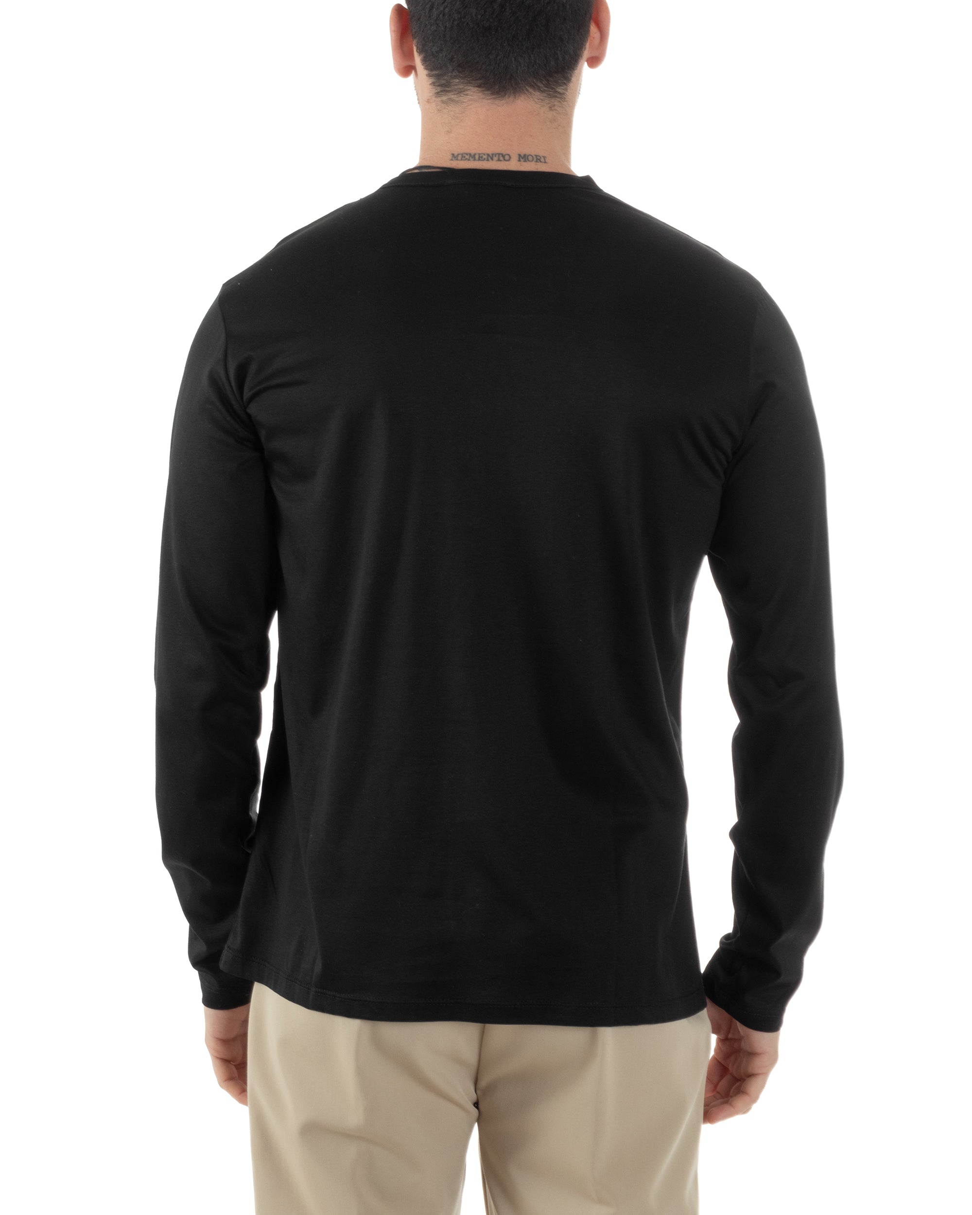 Maglia Uomo Maniche Lunghe Collo Serafino Con Bottoni Sottogiacca Girocollo Casual Tinta Unita Nero GIOSAL-M2971A