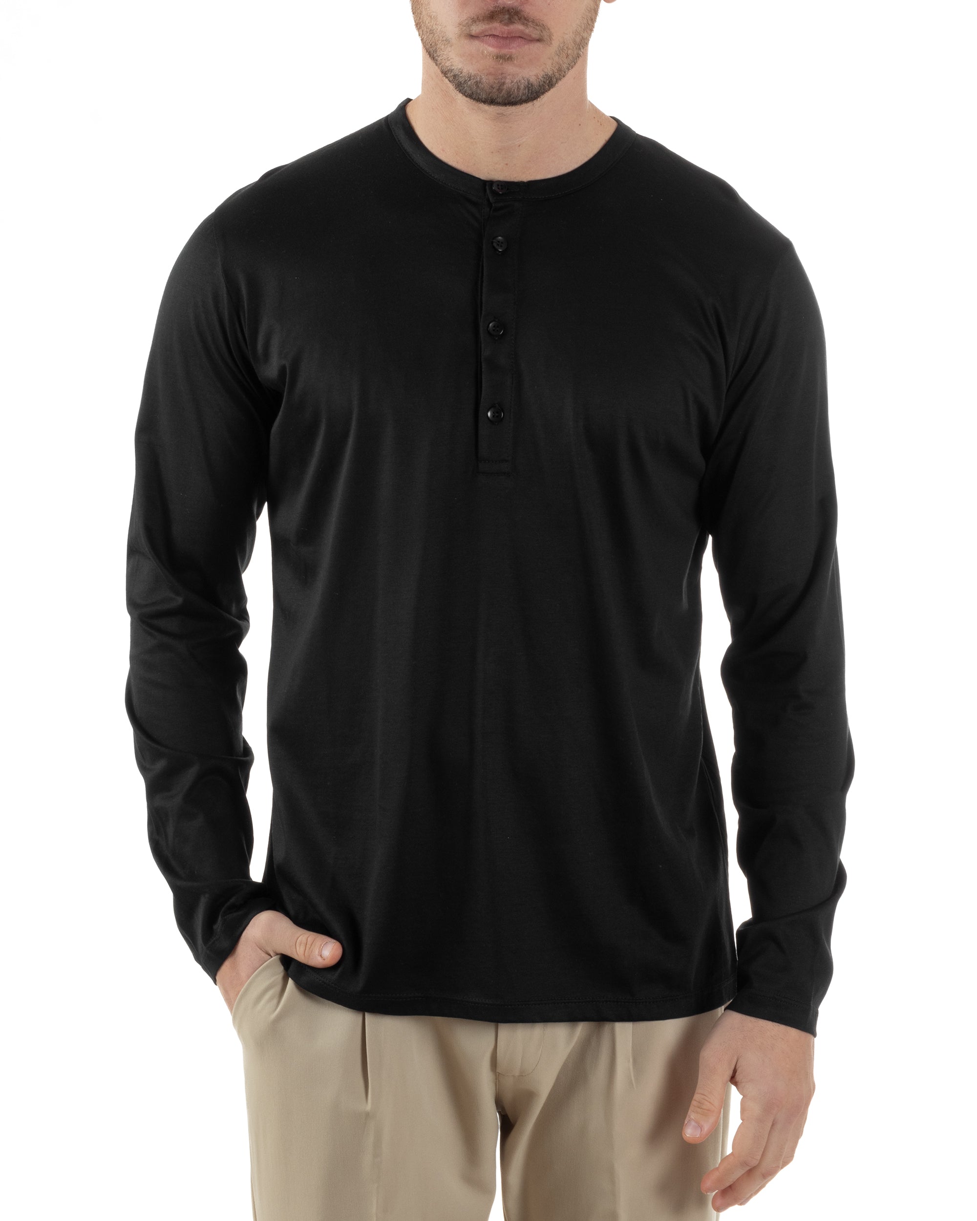 Maglia Uomo Maniche Lunghe Collo Serafino Con Bottoni Sottogiacca Giro