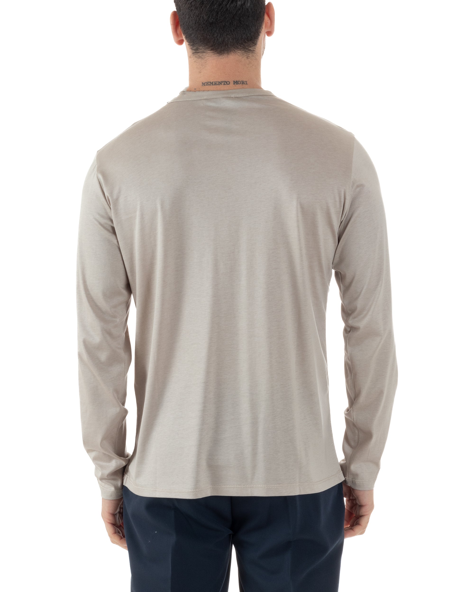 Maglia Uomo Maniche Lunghe Collo Serafino Con Bottoni Sottogiacca Girocollo Casual Tinta Unita Beige GIOSAL-M2972A
