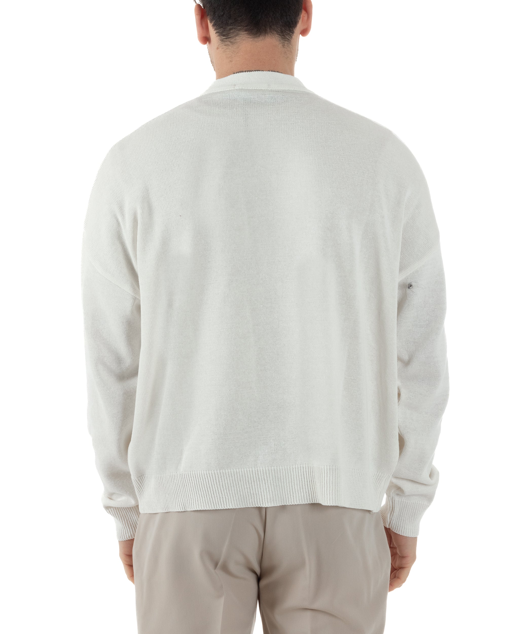 Cardigan Uomo Filo Scollo V Maglia Cropped Maglioncino Boxy Fit Giacca Cotone Con Bottoni Casual Bianco GIOSAL-M2979A