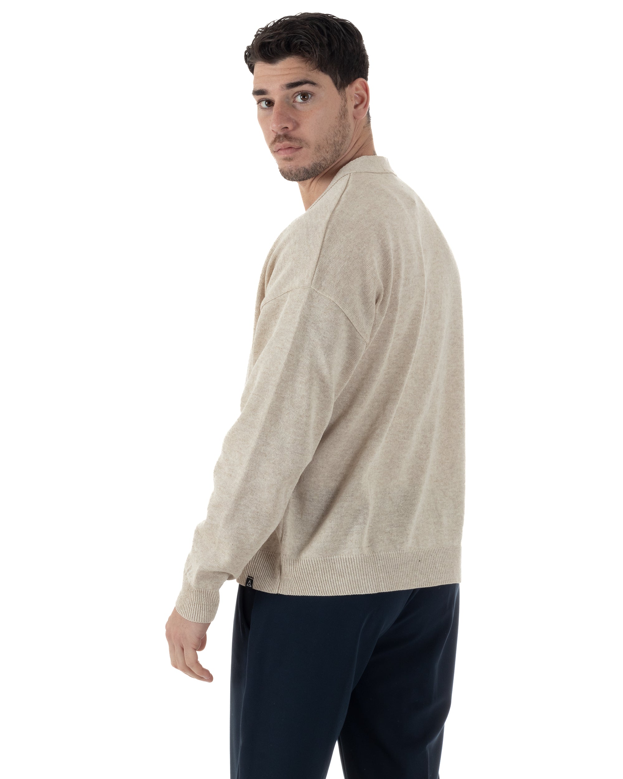 Cardigan Uomo Filo Scollo V Maglia Cropped Maglioncino Boxy Fit Giacca Cotone Con Bottoni Casual Beige GIOSAL-M2981A
