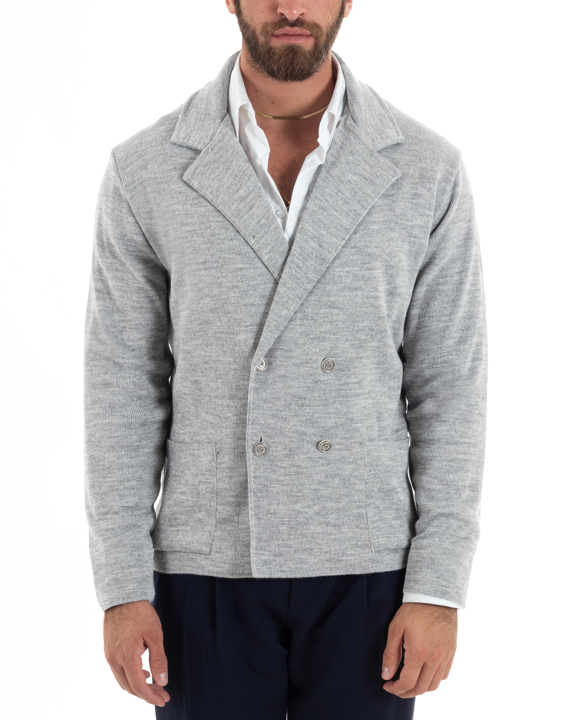 Men's Cardigan Double Breasted Jacket With Metal Buttons Knitted Links Casual Sweater Blue GIOSAL-M2892A