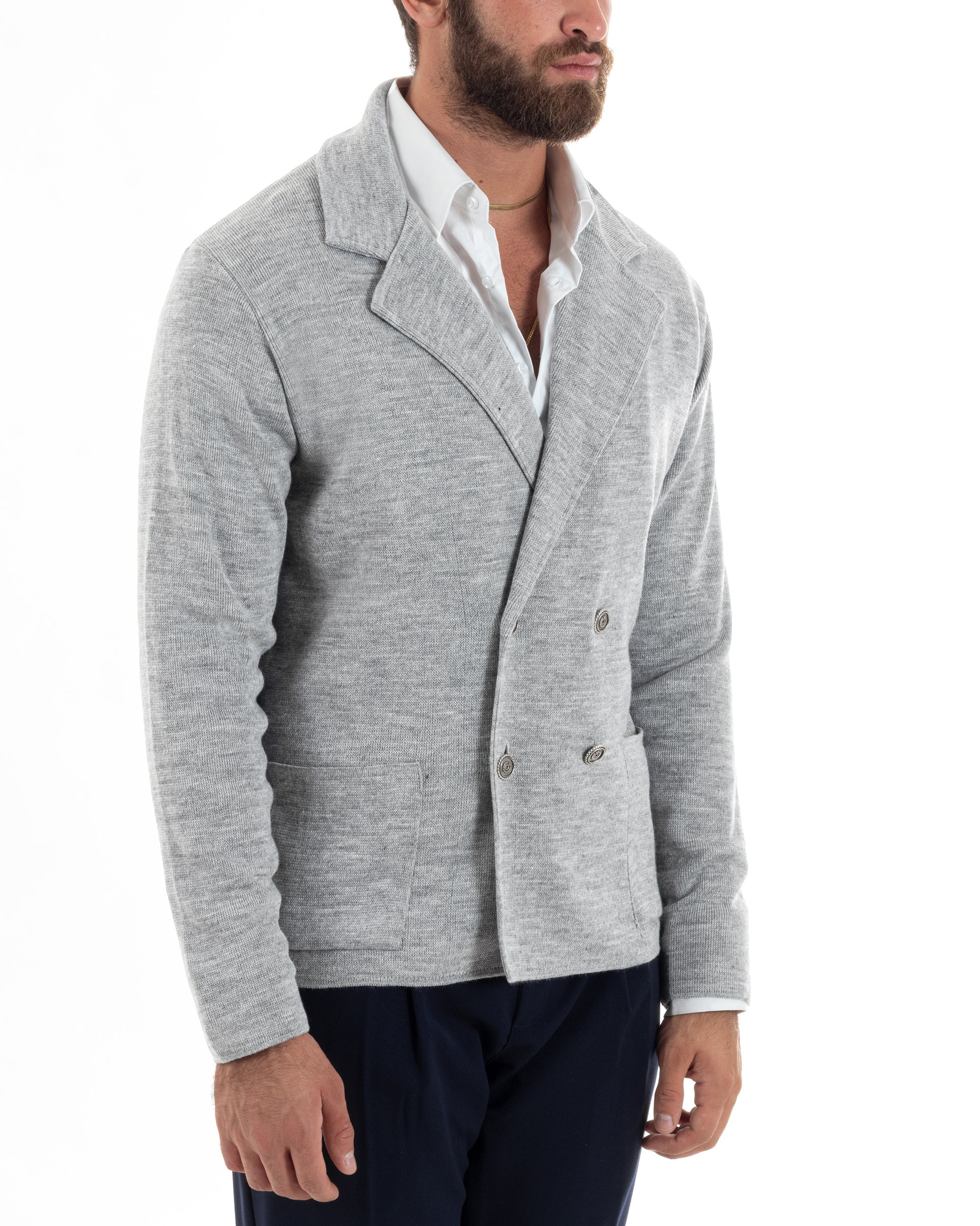 Men's Cardigan Double Breasted Jacket With Metal Buttons Knitted Links Casual Sweater Blue GIOSAL-M2892A
