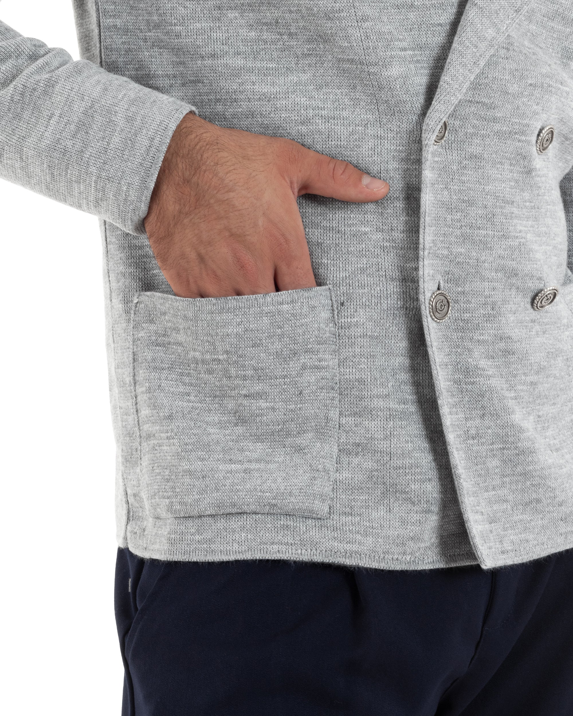 Cardigan Uomo Doppiopetto Giacca Con Bottoni In Metallo Maglia Lavorata Links Maglioncino Cotone Casual Grigio GIOSAL-M2986A