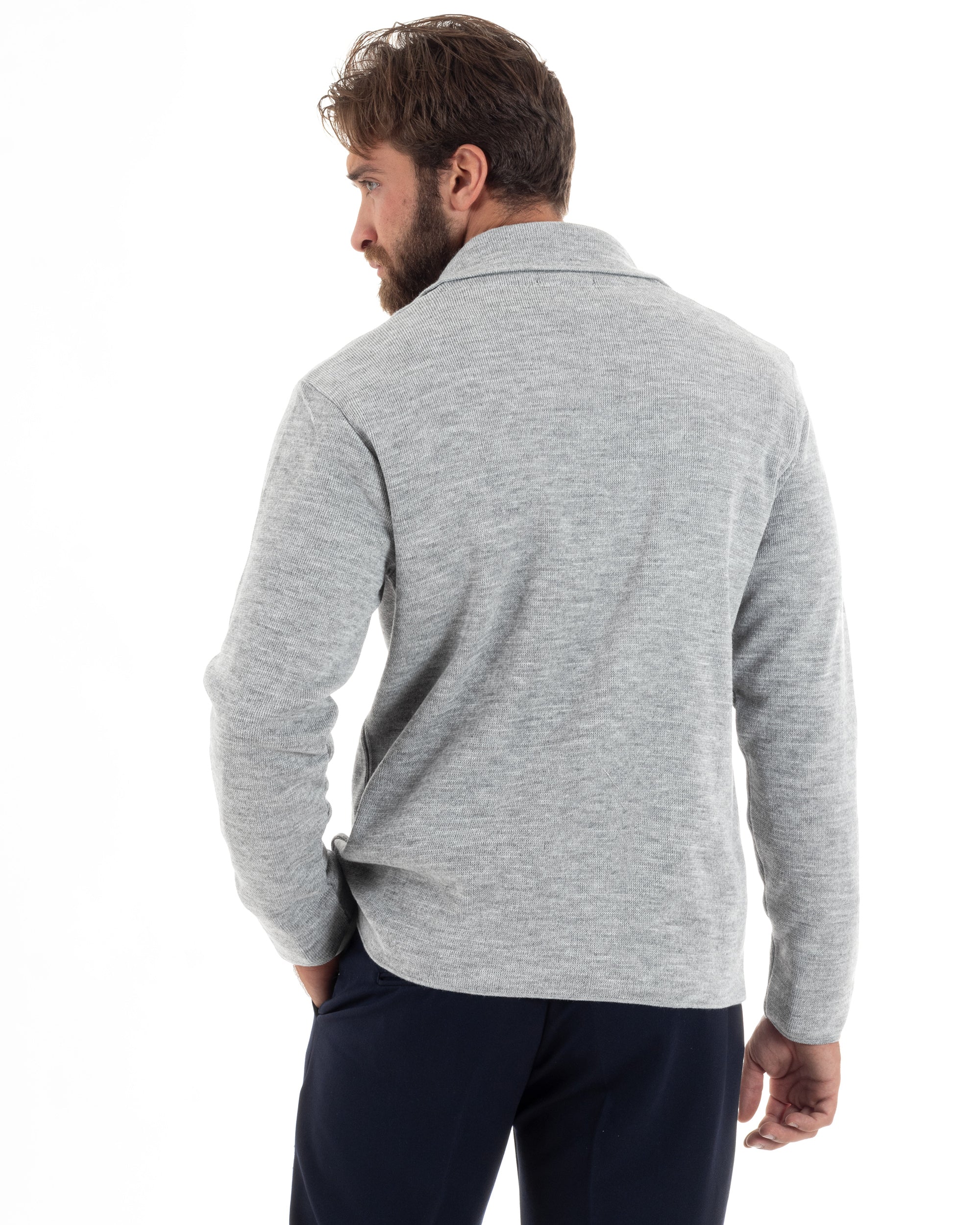 Men's Cardigan Double Breasted Jacket With Metal Buttons Knitted Links Casual Sweater Blue GIOSAL-M2892A