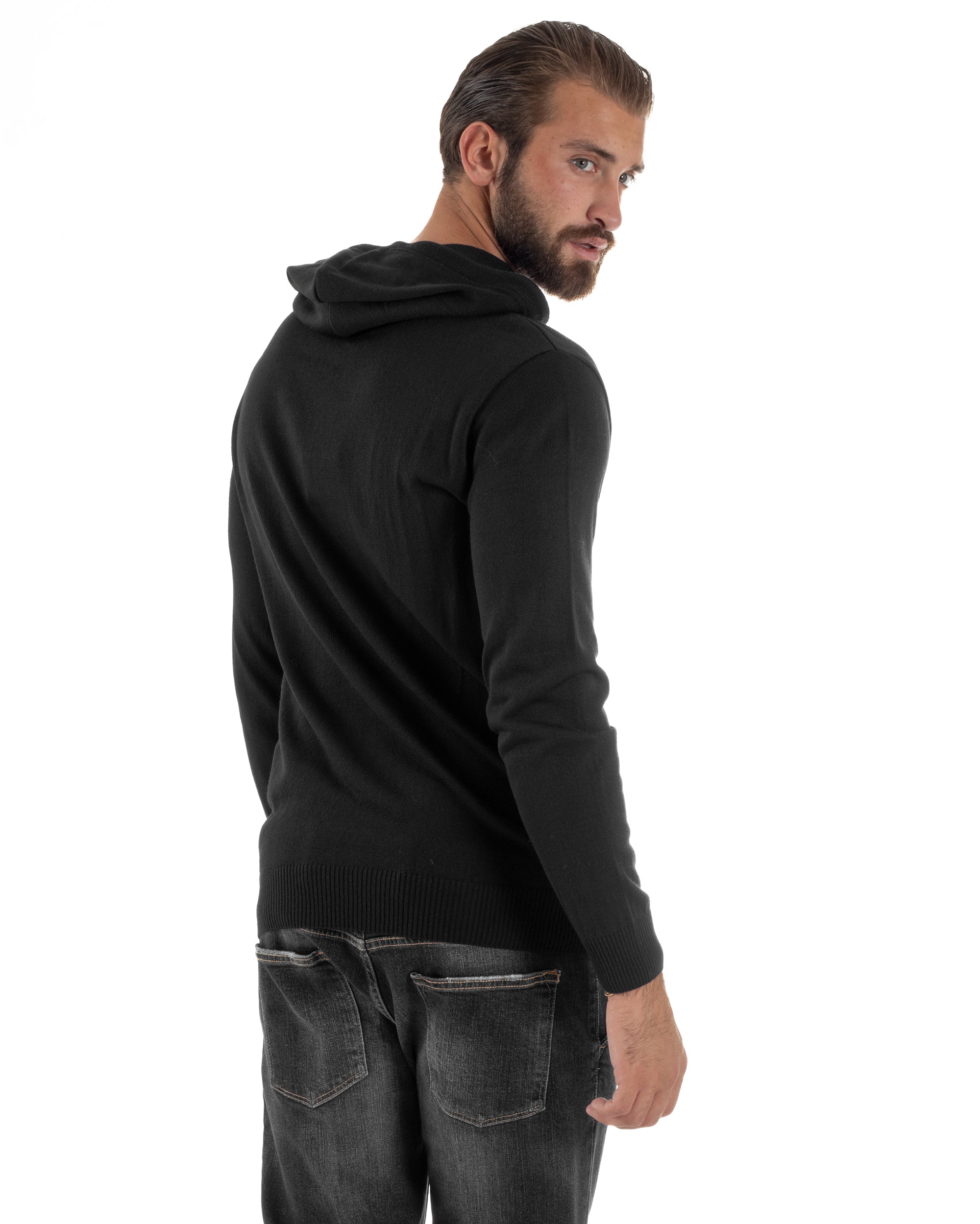 Maglioncino Uomo Maglia Con Cappuccio Felpa Basic Nero Over-D OE1F2W5M42