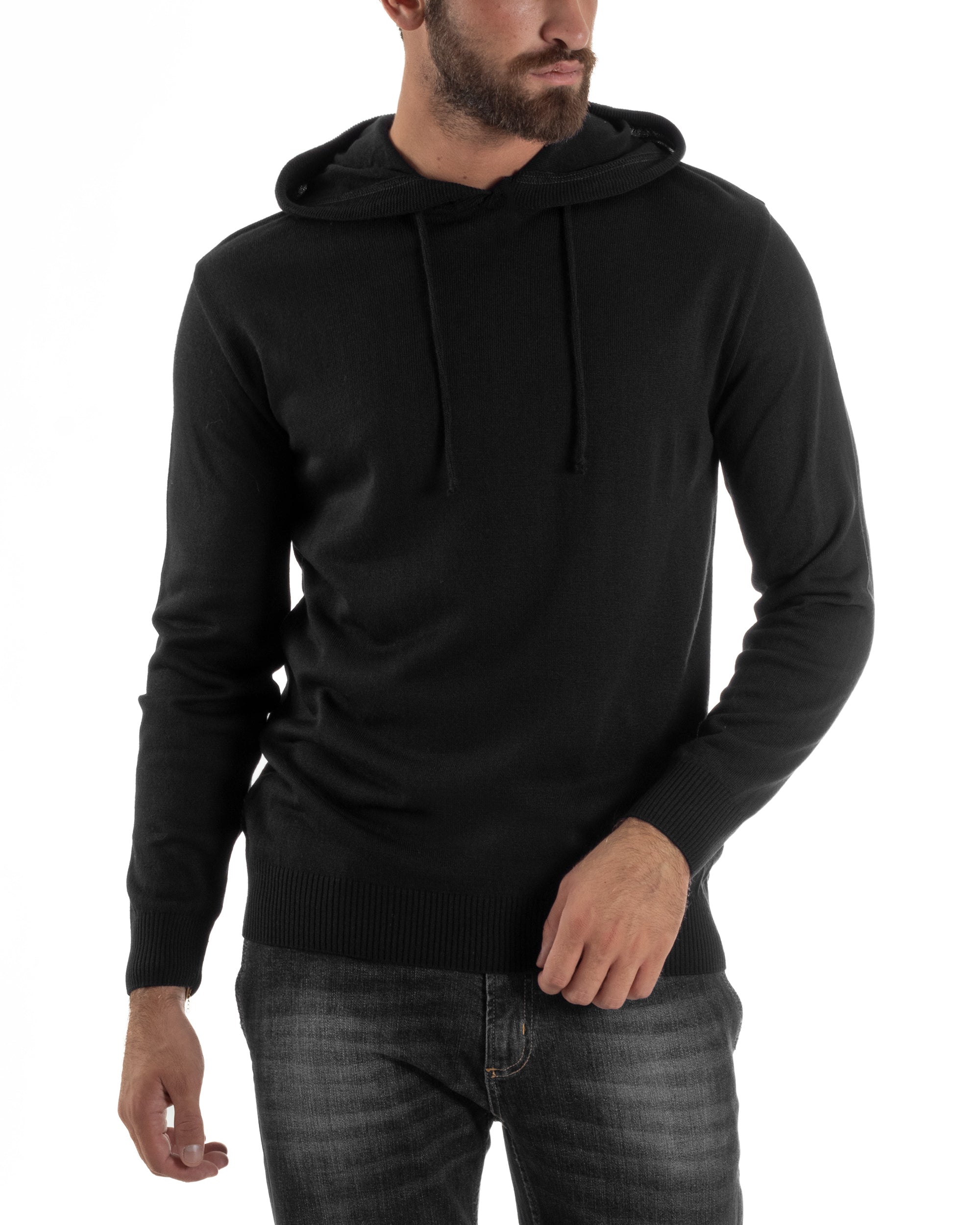 Maglioncino Uomo Maglia Con Cappuccio Felpa Basic Nero Over-D OE1F2W5M42