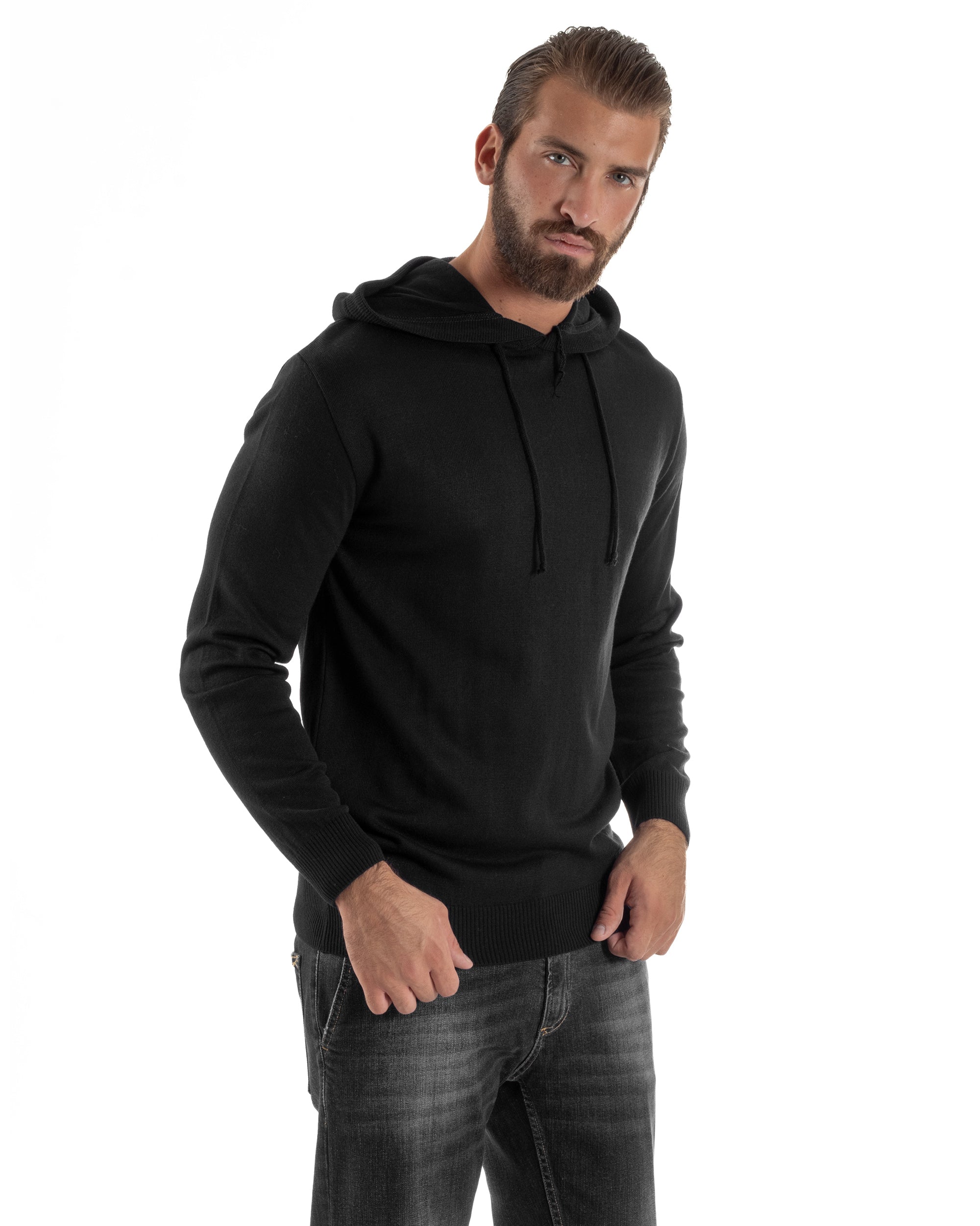 Maglioncino Uomo Maglia Con Cappuccio Felpa Basic Nero Over-D OE1F2W5M42