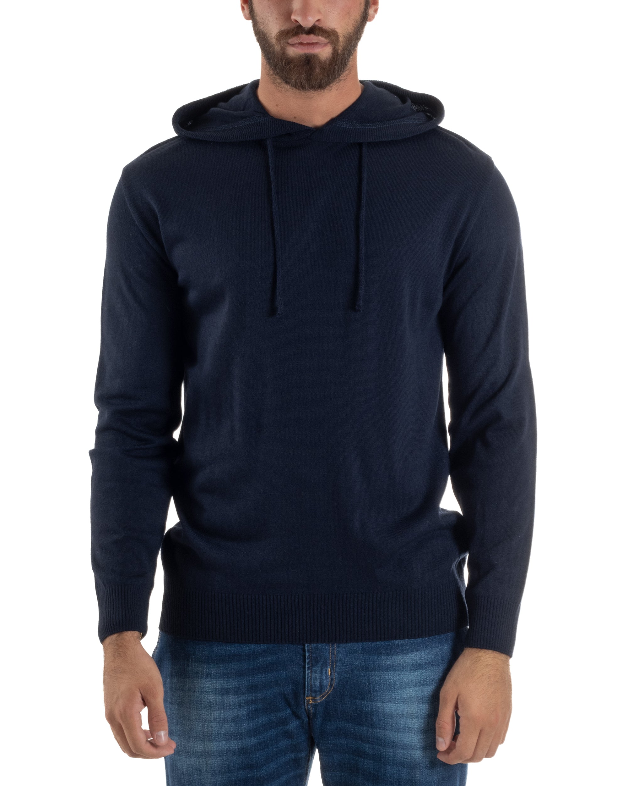 Maglioncino Uomo Maglia Con Cappuccio Felpa Basic Blu Over-D OE1F2W5M42