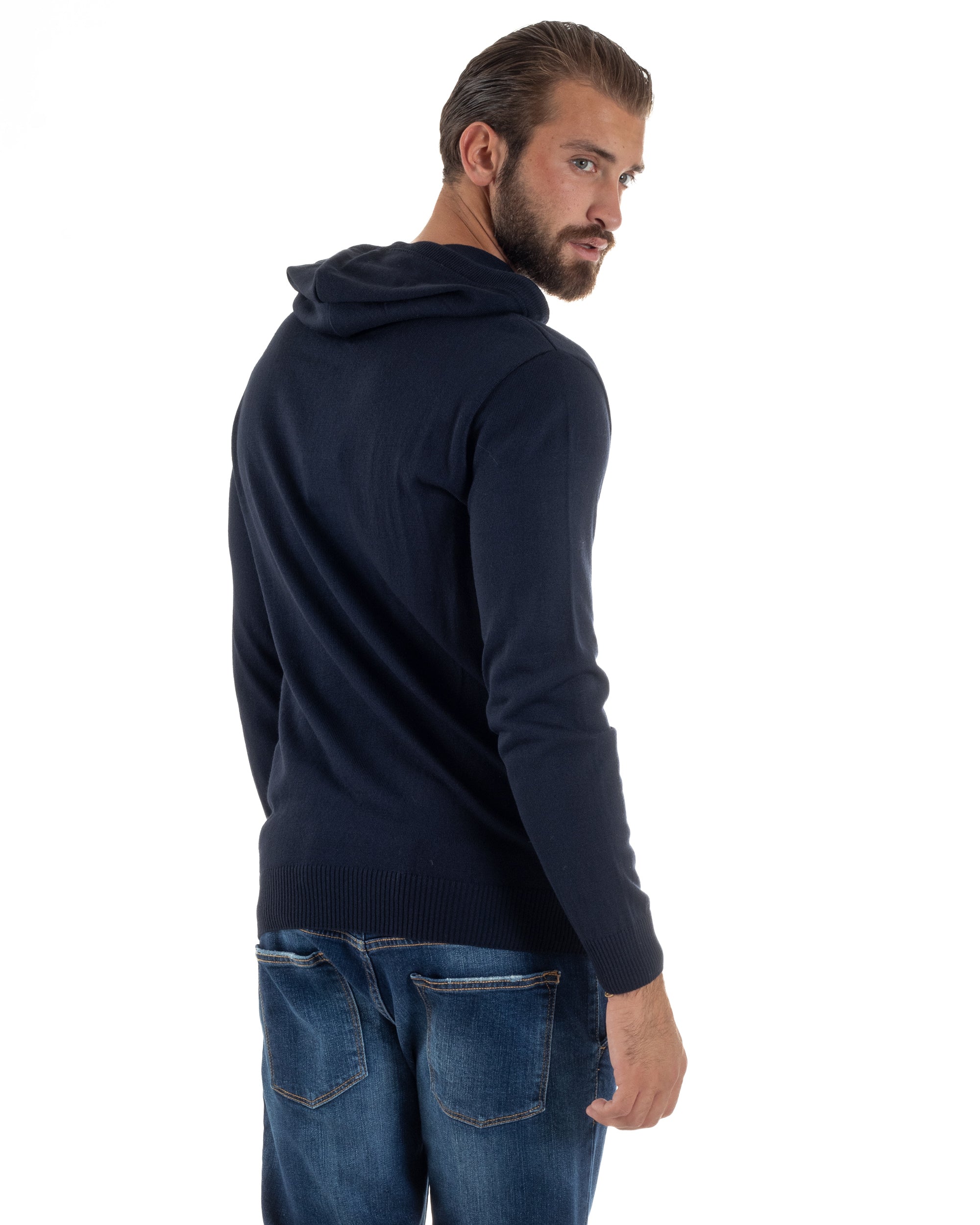 Maglioncino Uomo Maglia Con Cappuccio Felpa Basic Blu Over-D OE1F2W5M42