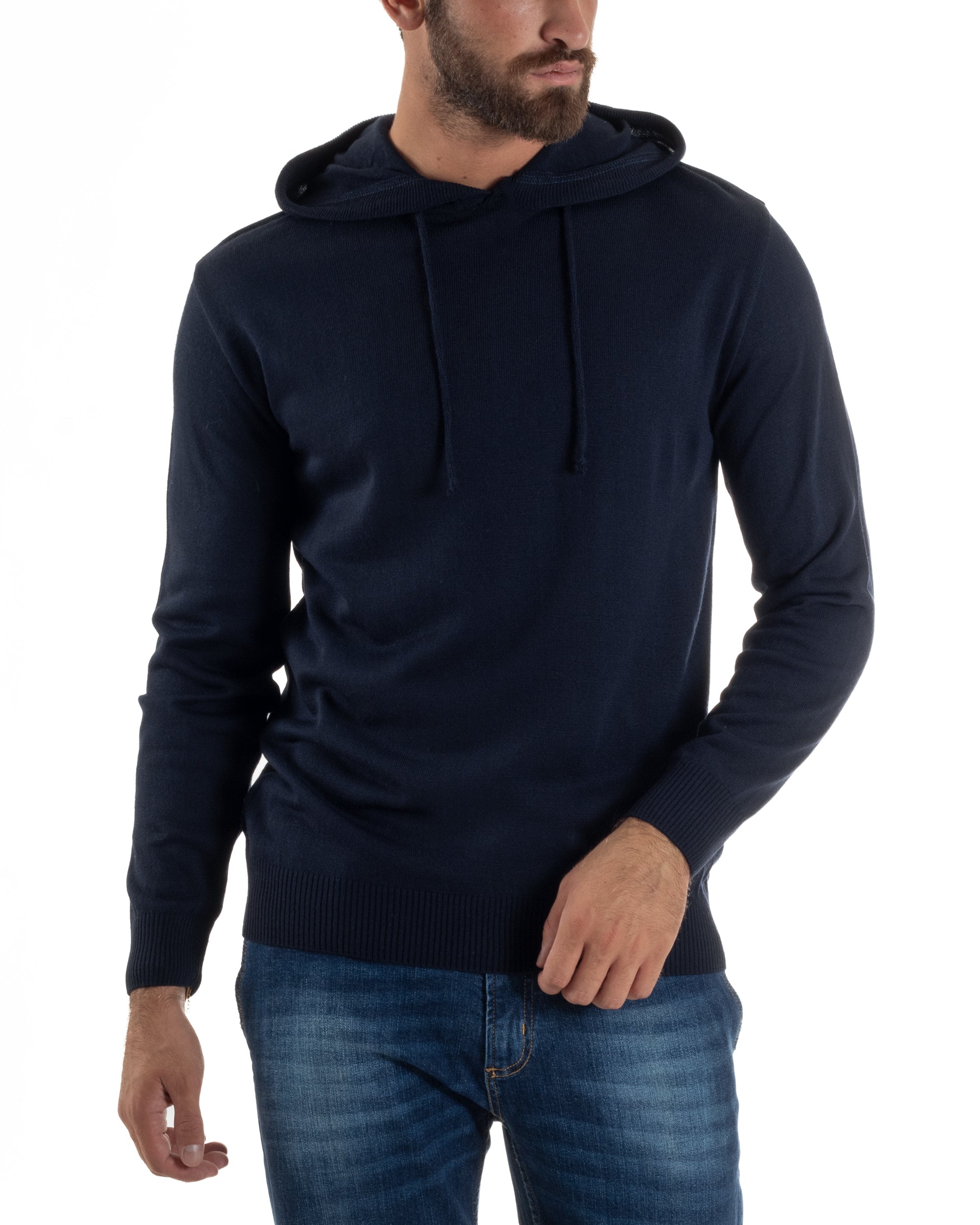 Maglioncino Uomo Maglia Con Cappuccio Felpa Basic Blu Over-D OE1F2W5M42