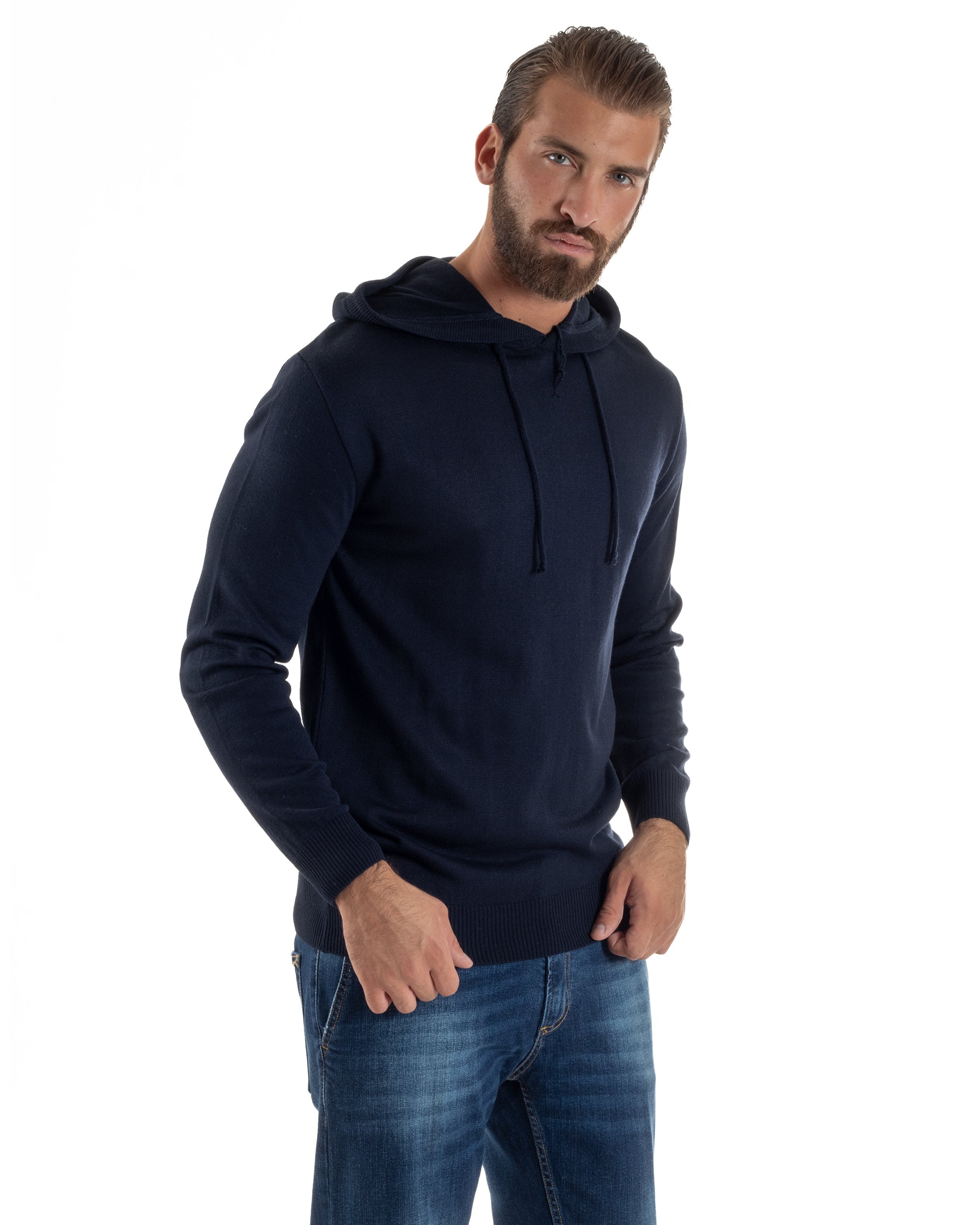 Maglioncino Uomo Maglia Con Cappuccio Felpa Basic Blu Over-D OE1F2W5M42