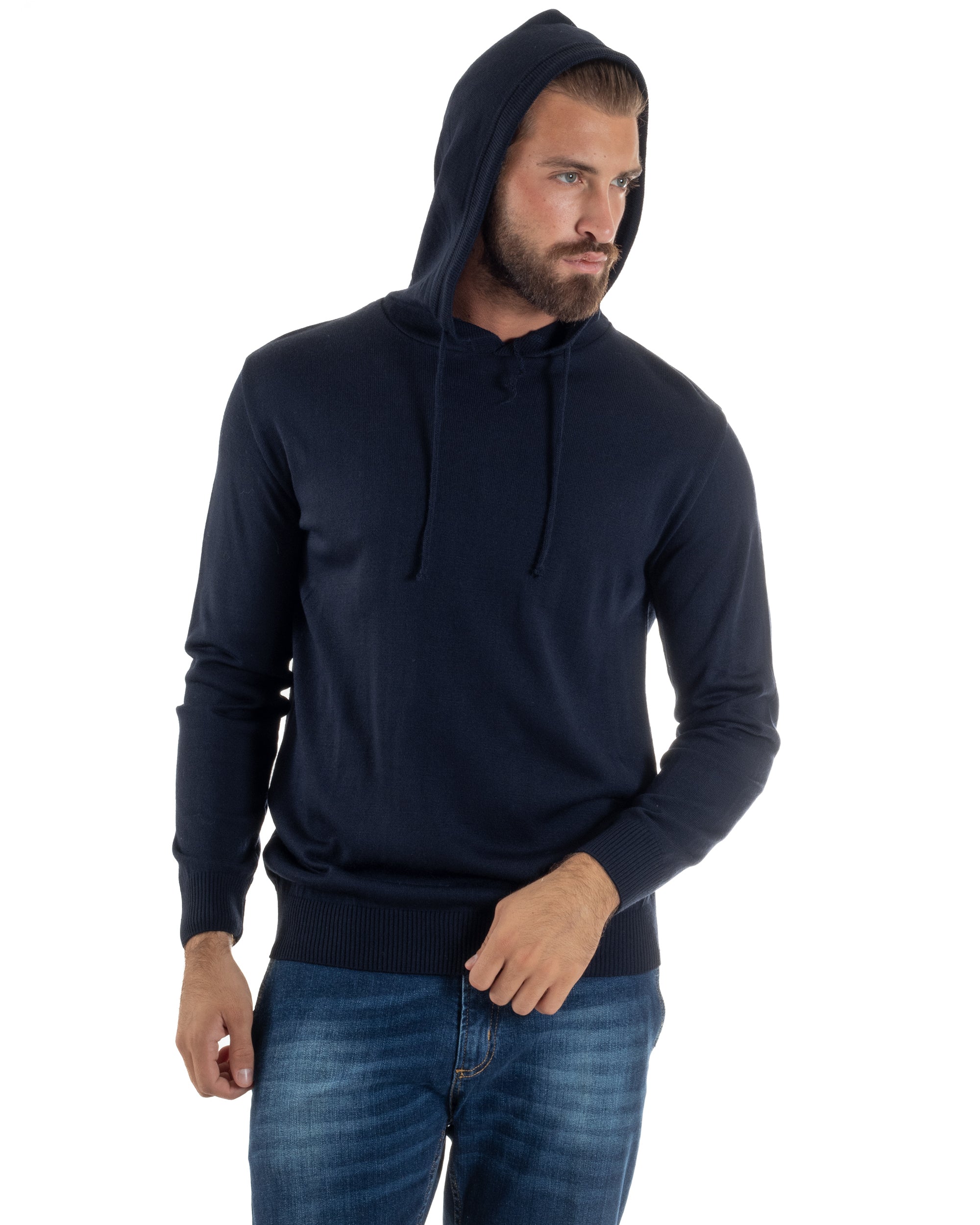 Maglioncino Uomo Maglia Con Cappuccio Felpa Basic Blu Over-D OE1F2W5M42