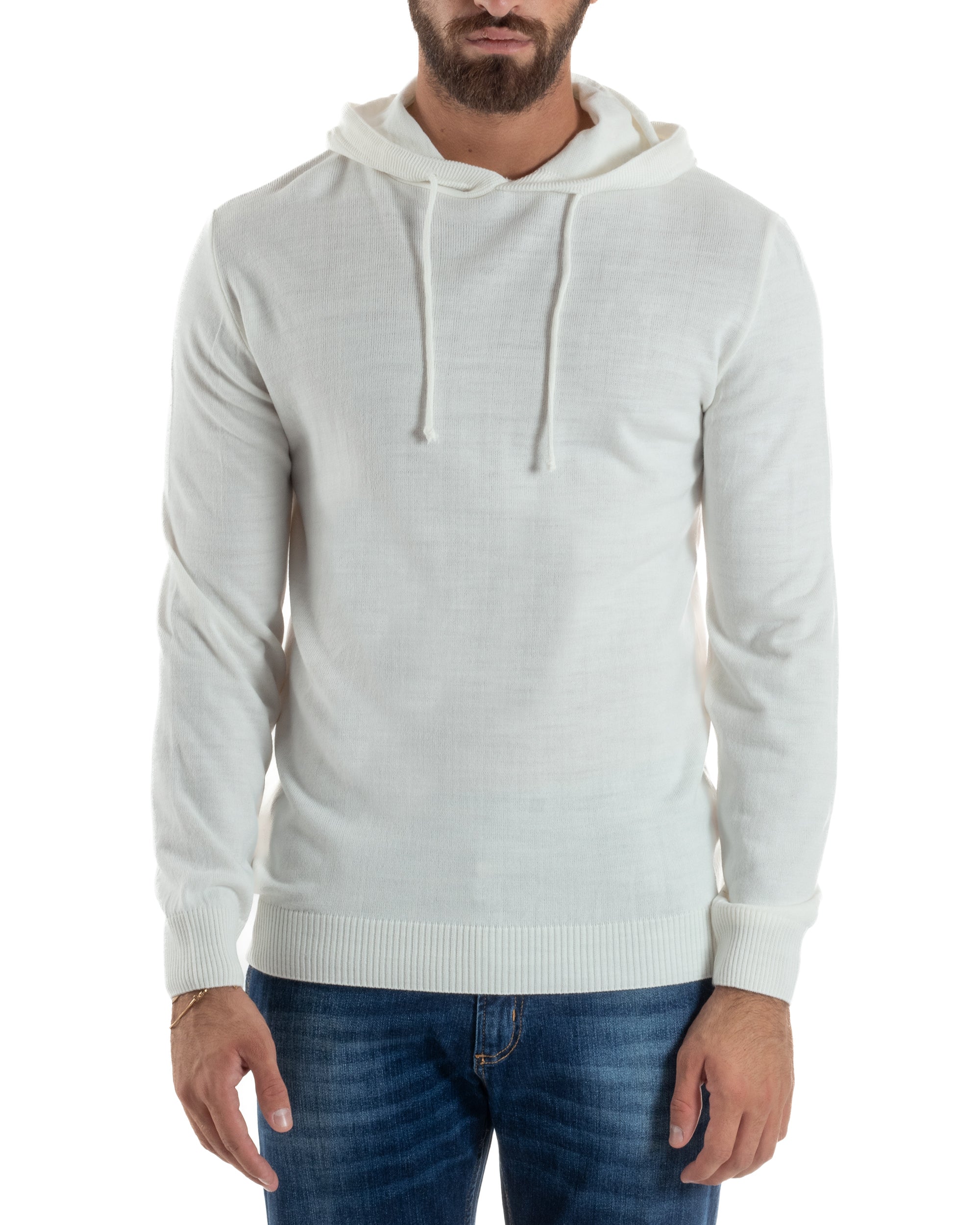 Maglioncino Uomo Maglia Con Cappuccio Felpa Basic Bianco Over-D OE1F2W5M42