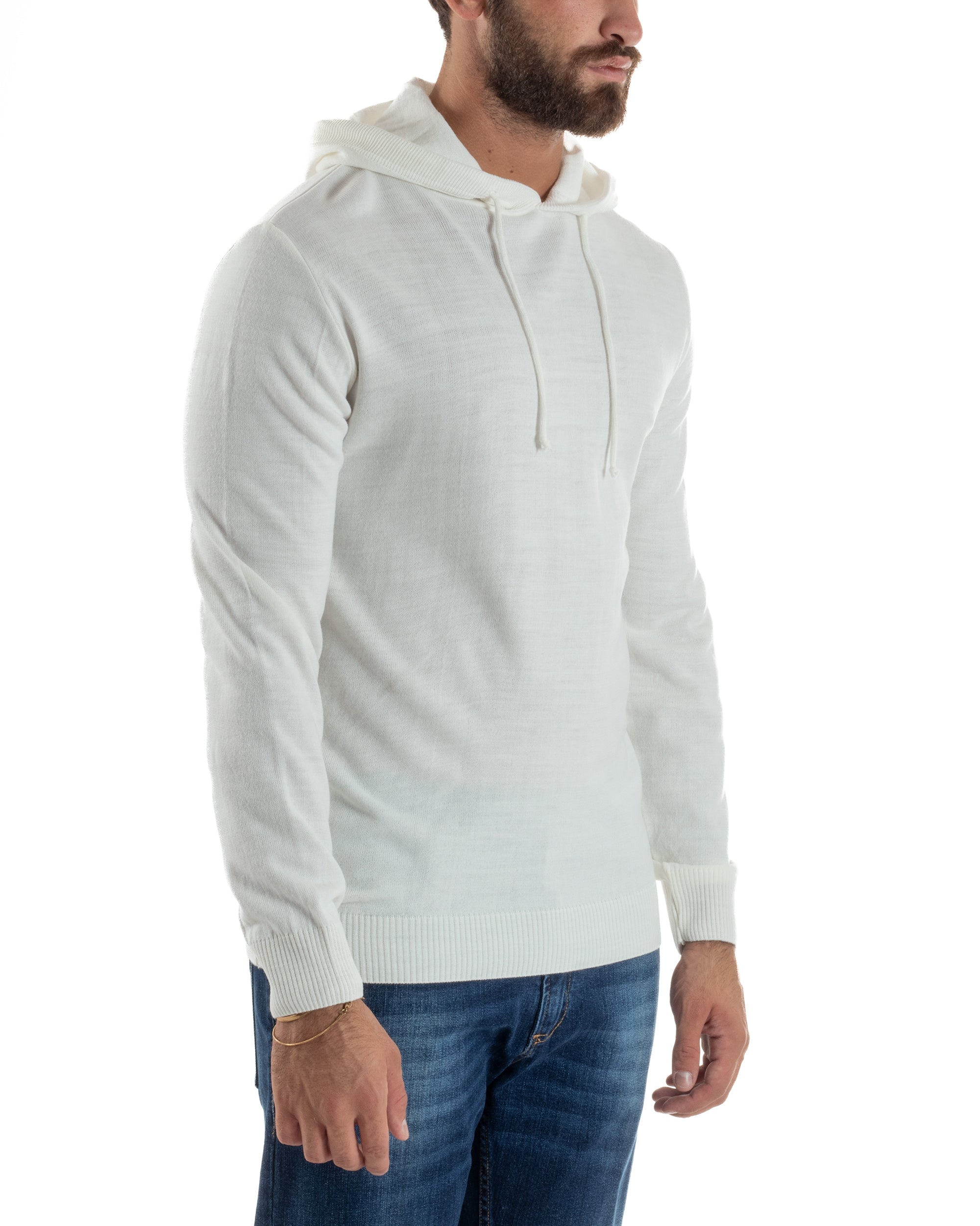 Maglioncino Uomo Maglia Con Cappuccio Felpa Basic Bianco Over-D OE1F2W5M42
