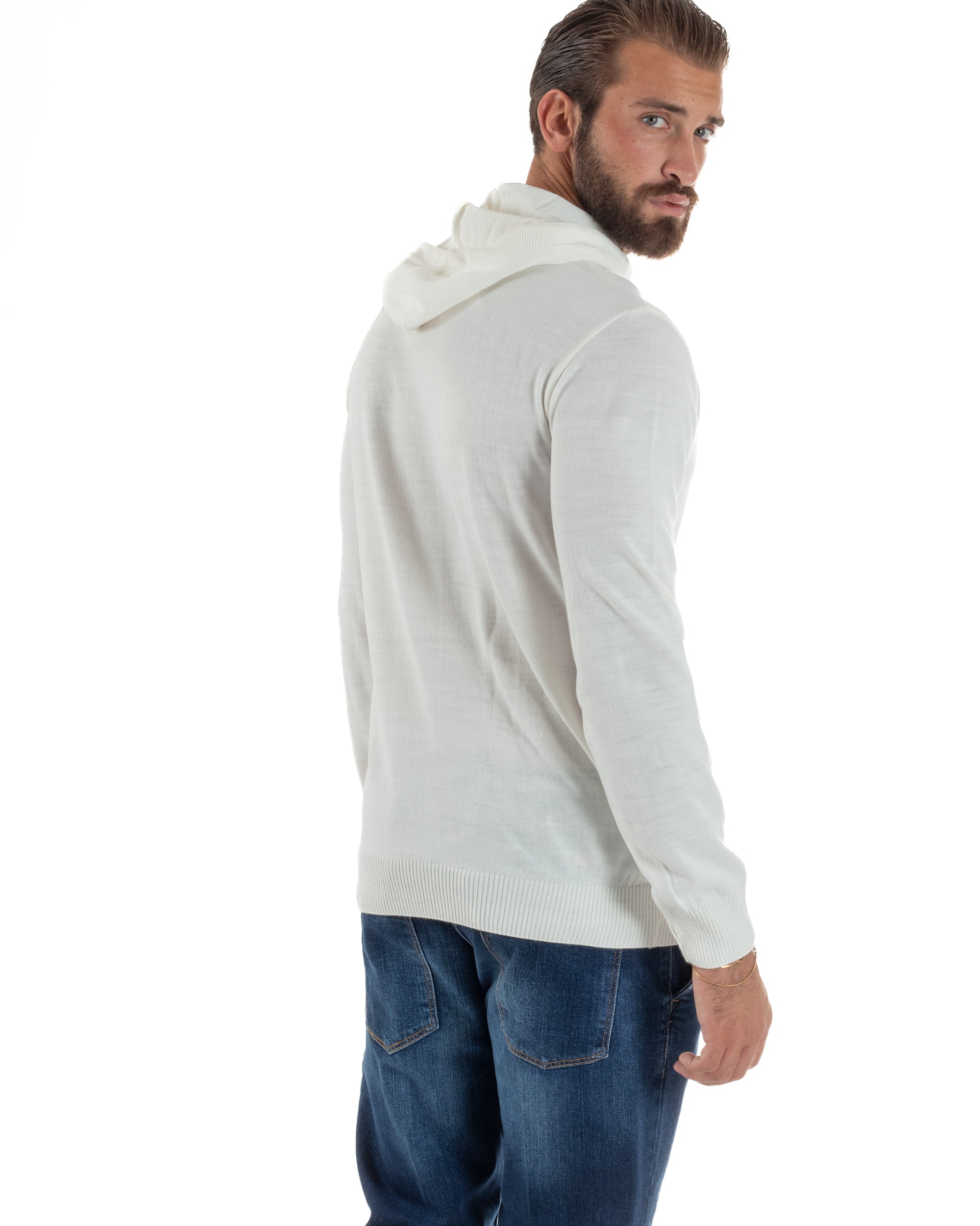 Maglioncino Uomo Maglia Con Cappuccio Felpa Basic Bianco Over-D OE1F2W5M42