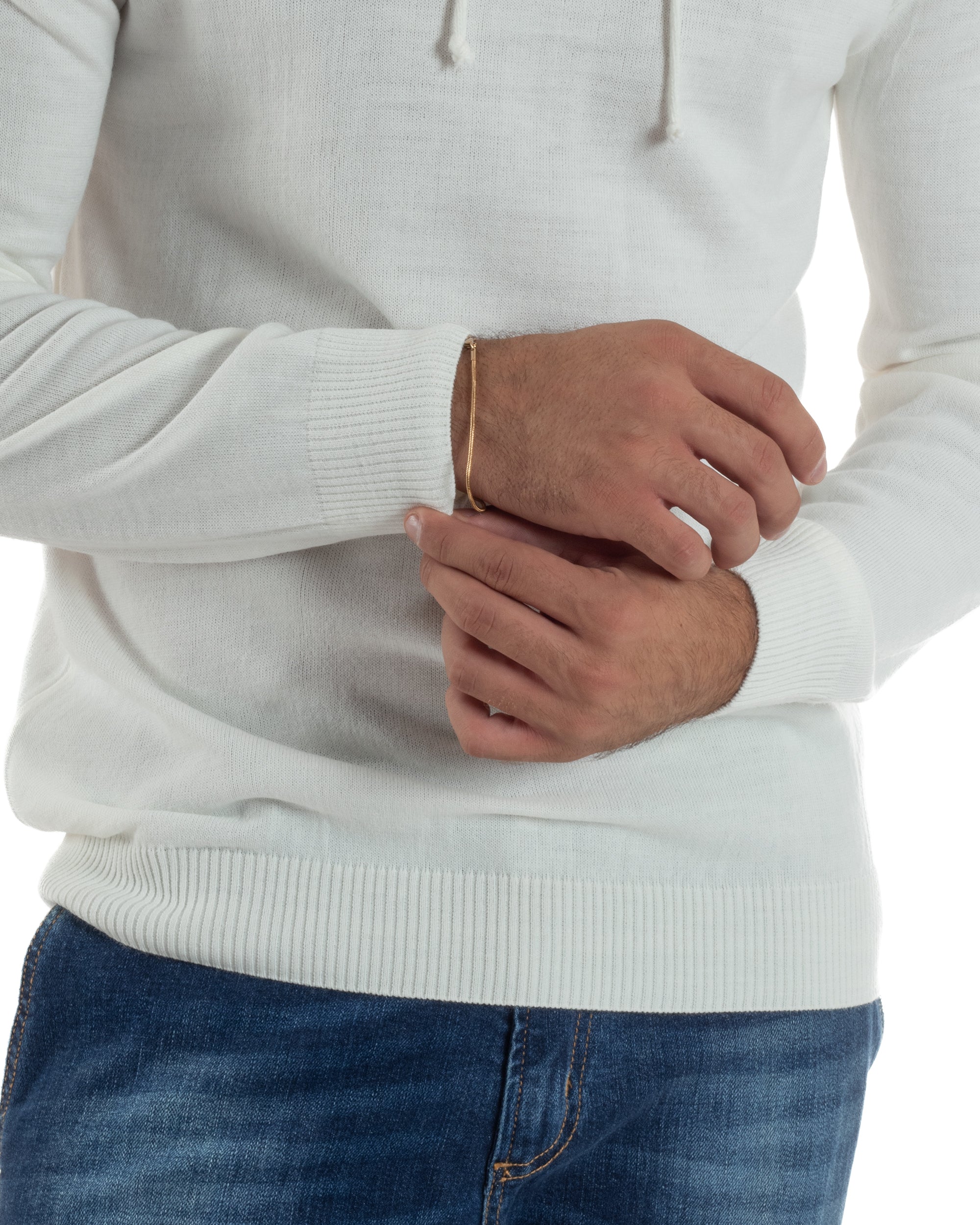 Maglioncino Uomo Maglia Con Cappuccio Felpa Basic Bianco Over-D OE1F2W5M42