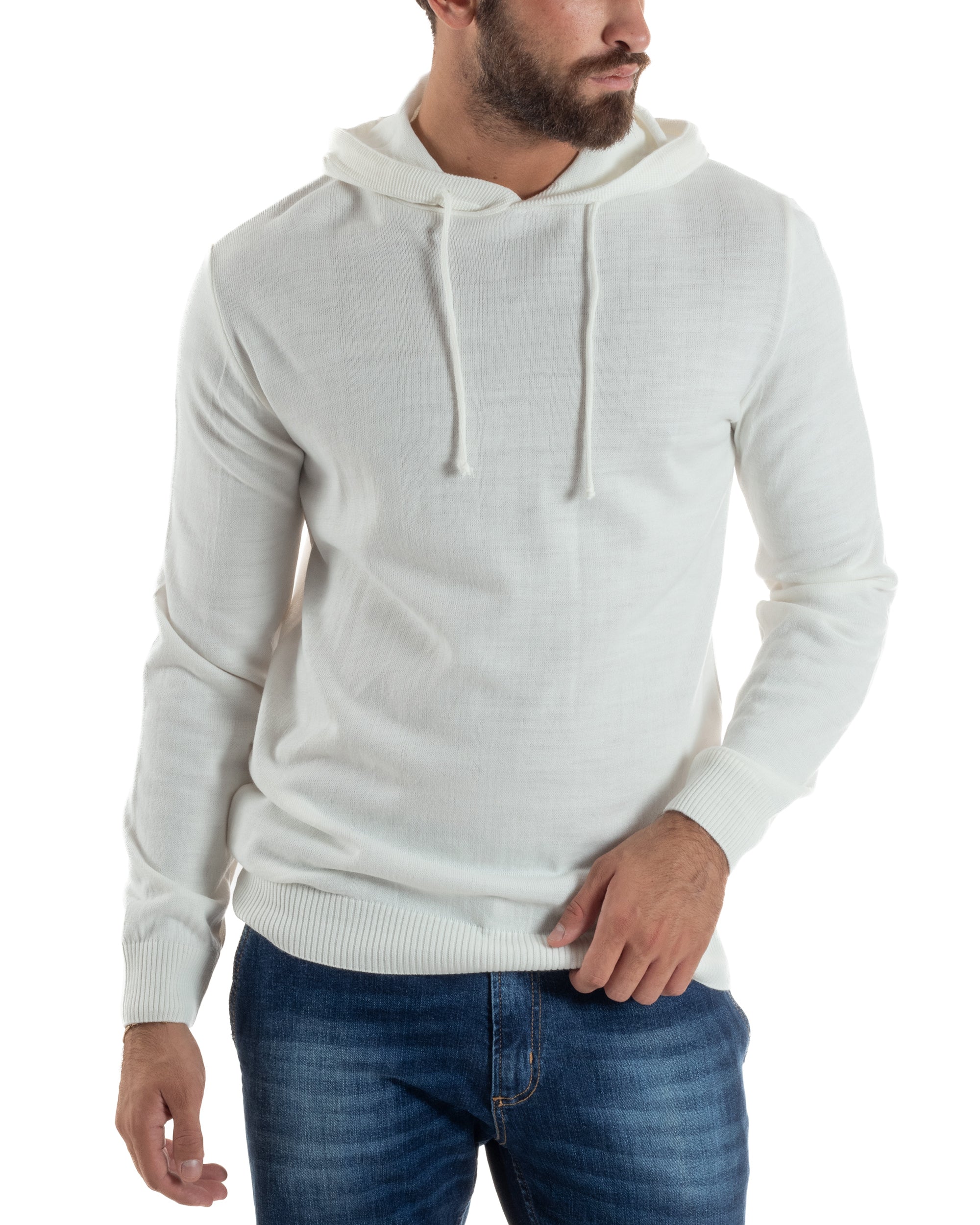 Maglioncino Uomo Maglia Con Cappuccio Felpa Basic Bianco Over-D OE1F2W5M42
