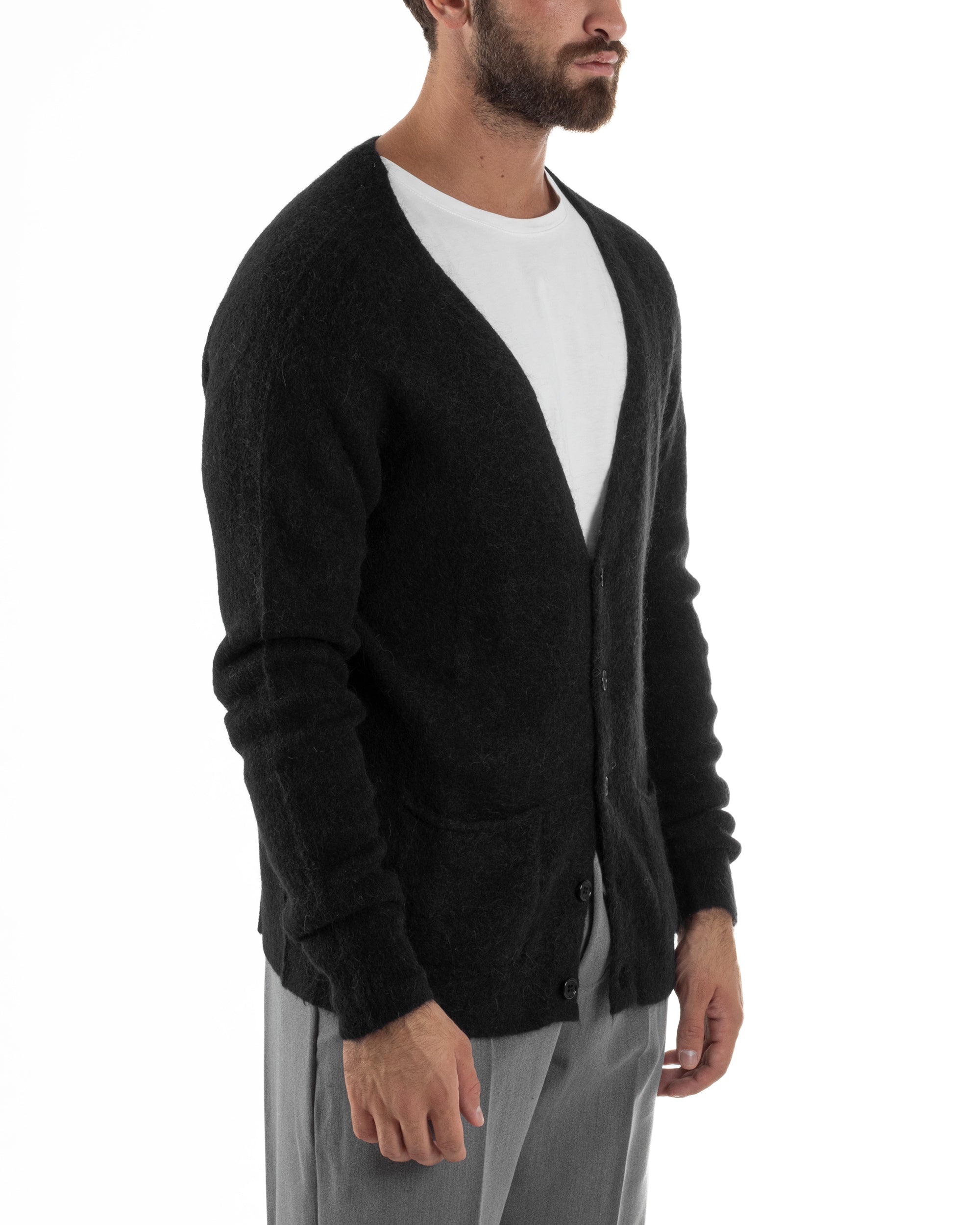 Cardigan Uomo Maglione Lana Relaxed Fit Basic Nero BERNA M252038