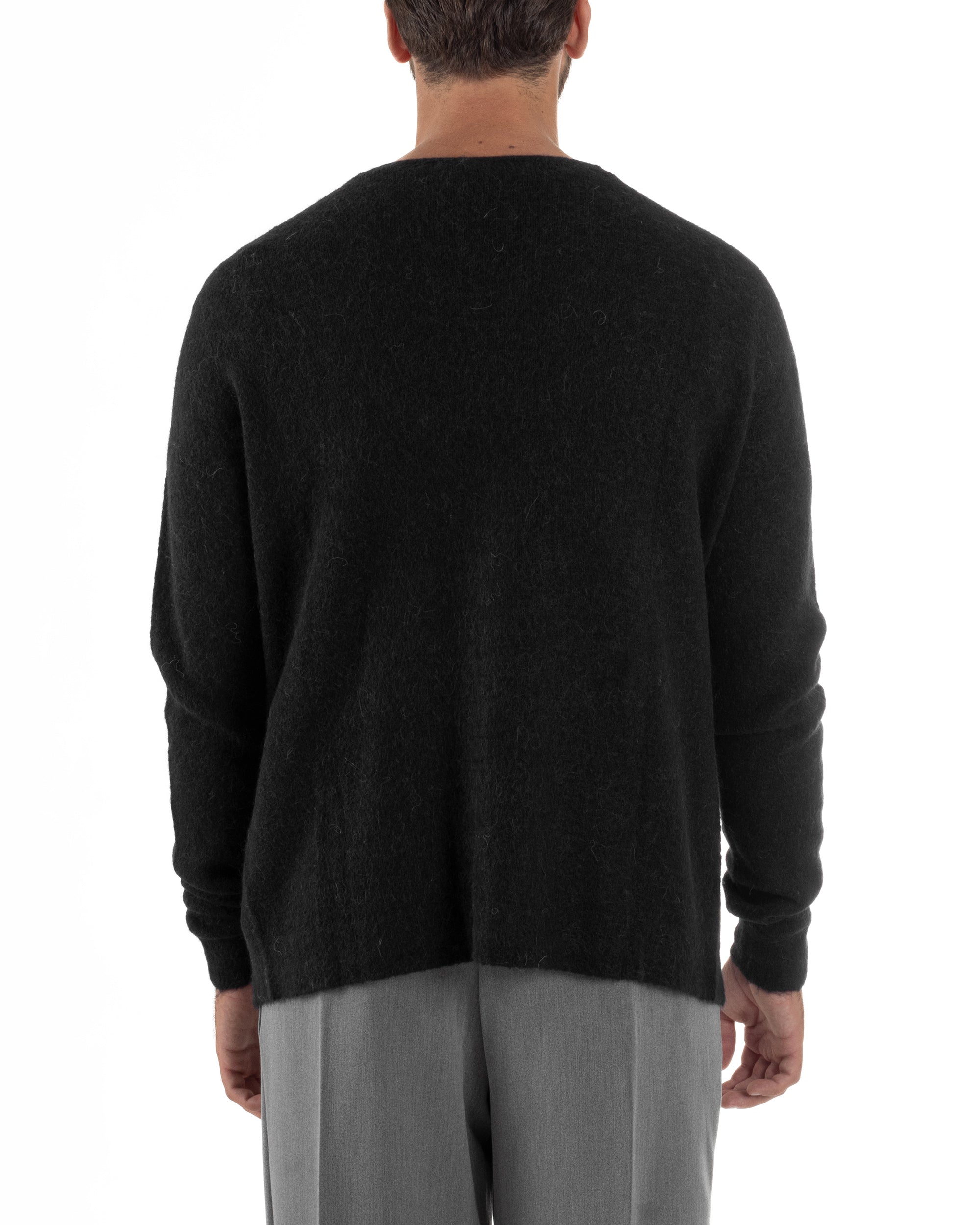 Cardigan Uomo Maglione Lana Relaxed Fit Basic Nero BERNA M252038