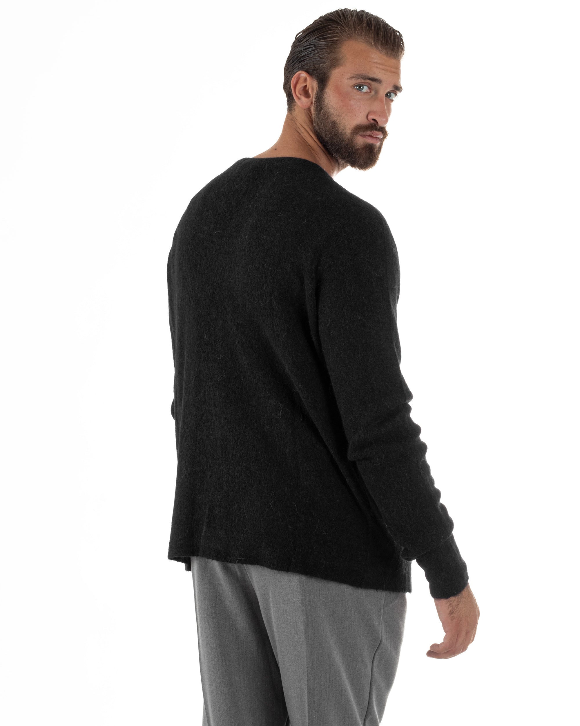 Cardigan Uomo Maglione Lana Relaxed Fit Basic Nero BERNA M252038