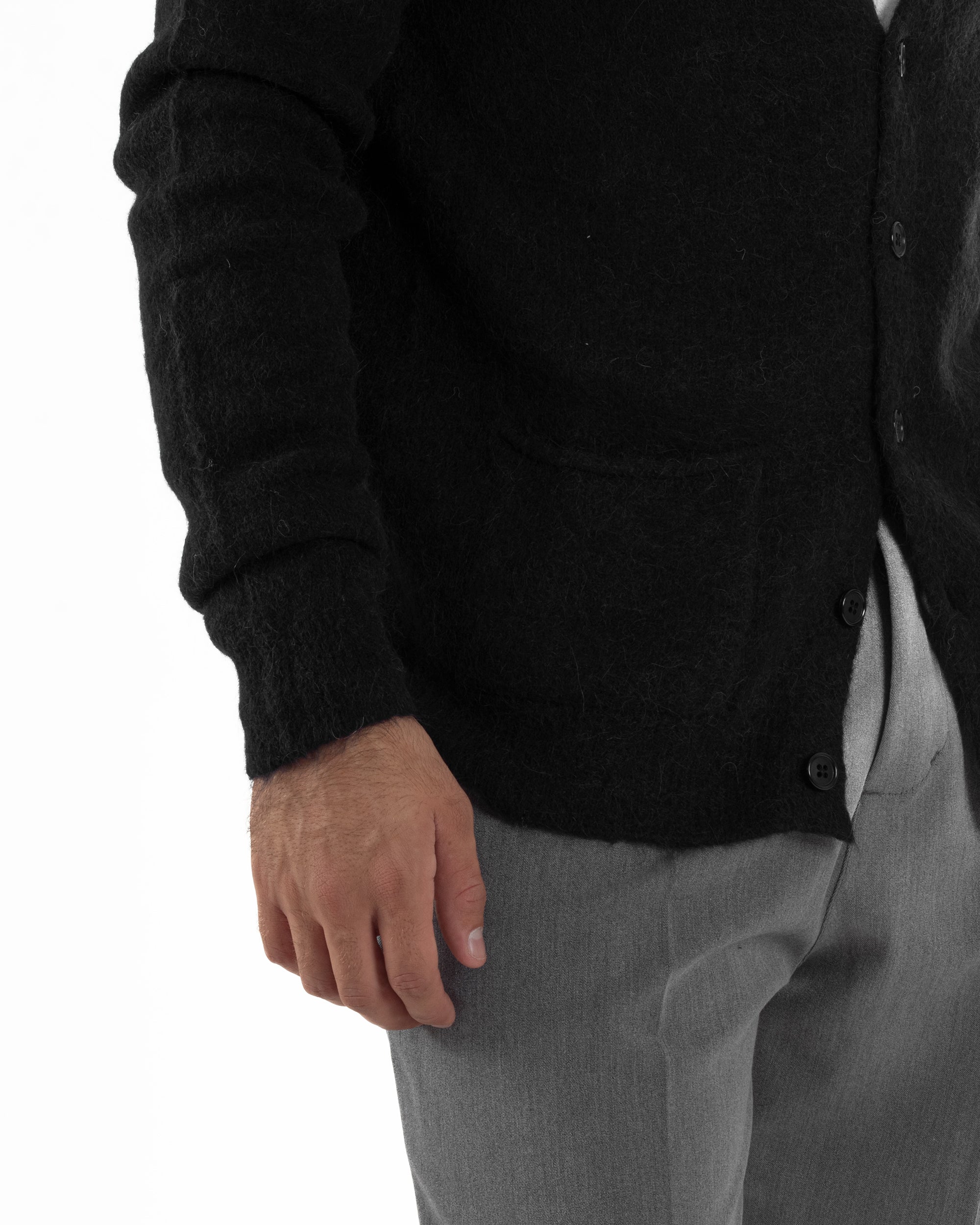 Cardigan Uomo Maglione Lana Relaxed Fit Basic Nero BERNA M252038