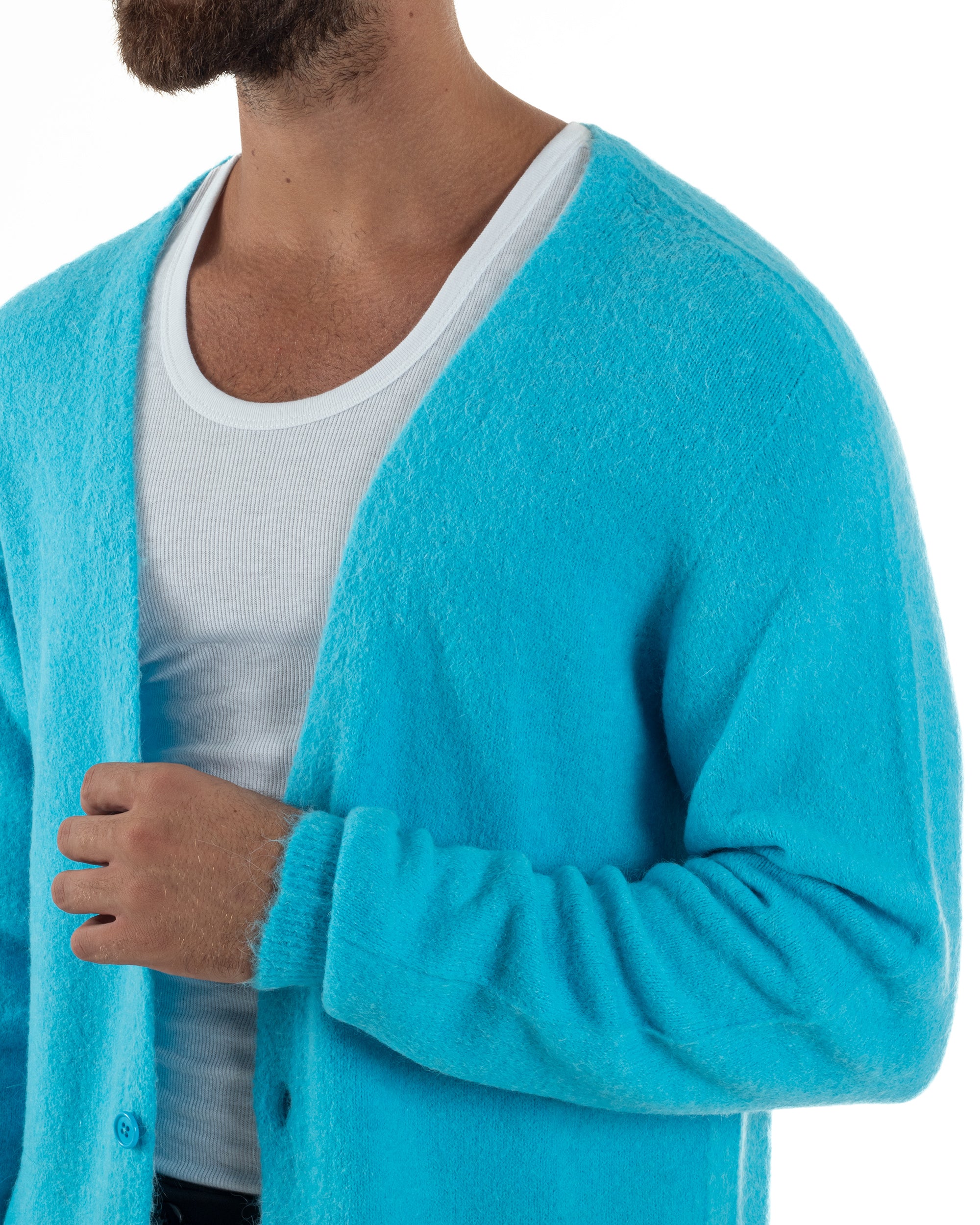 Cardigan Uomo Maglione Lana Relaxed Fit Basic Turchese BERNA M252038