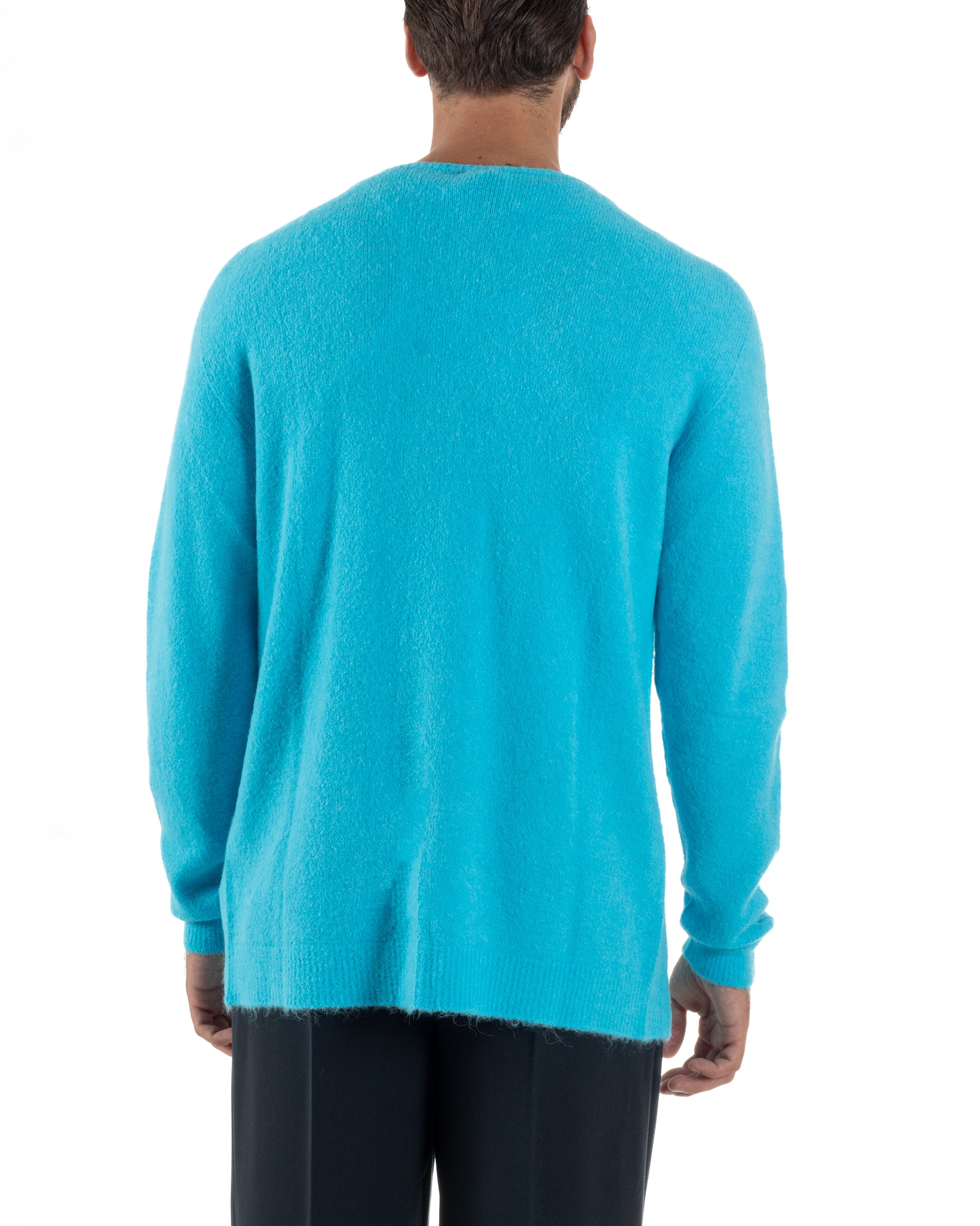 Cardigan Uomo Maglione Lana Relaxed Fit Basic Turchese BERNA M252038