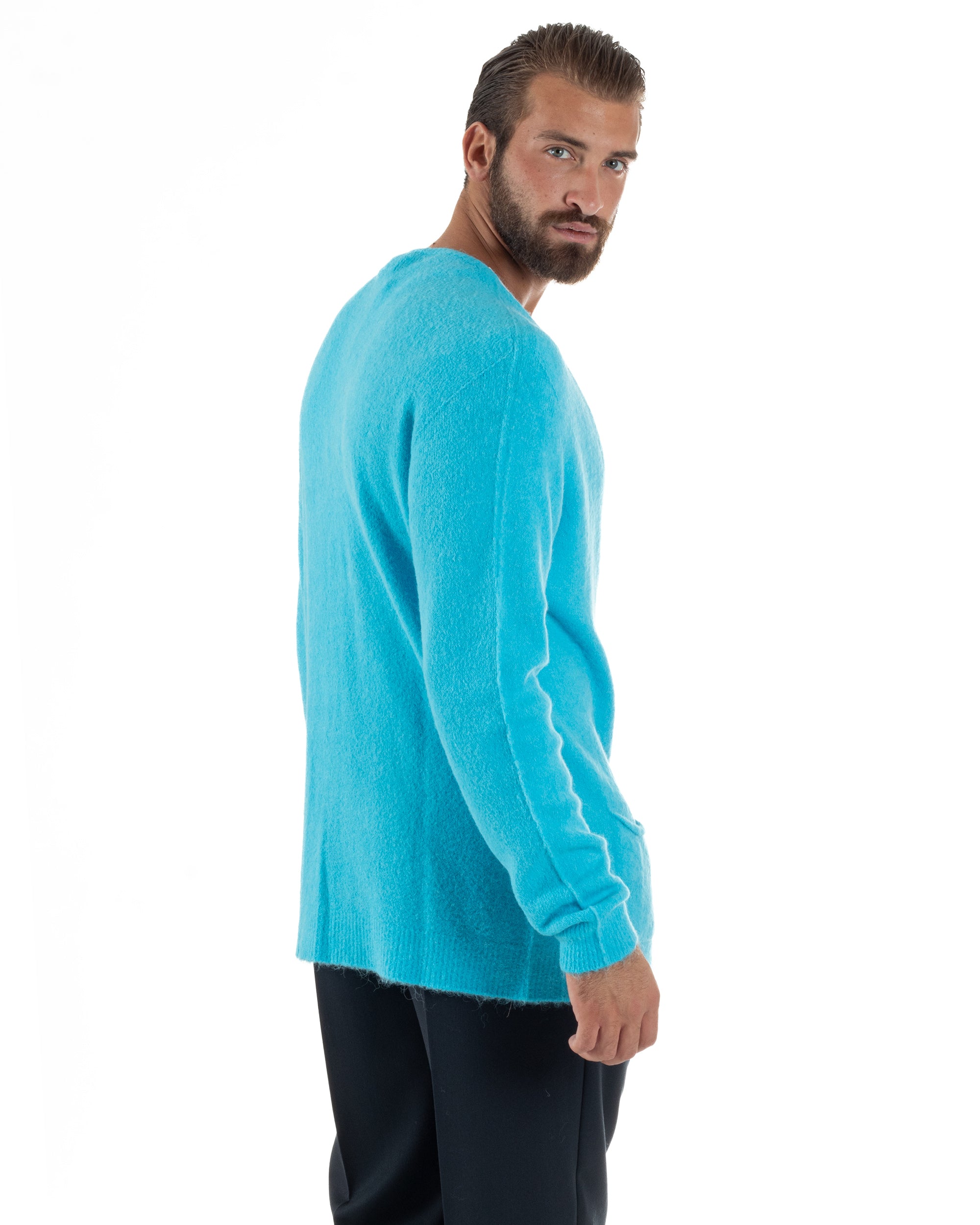 Cardigan Uomo Maglione Lana Relaxed Fit Basic Turchese BERNA M252038