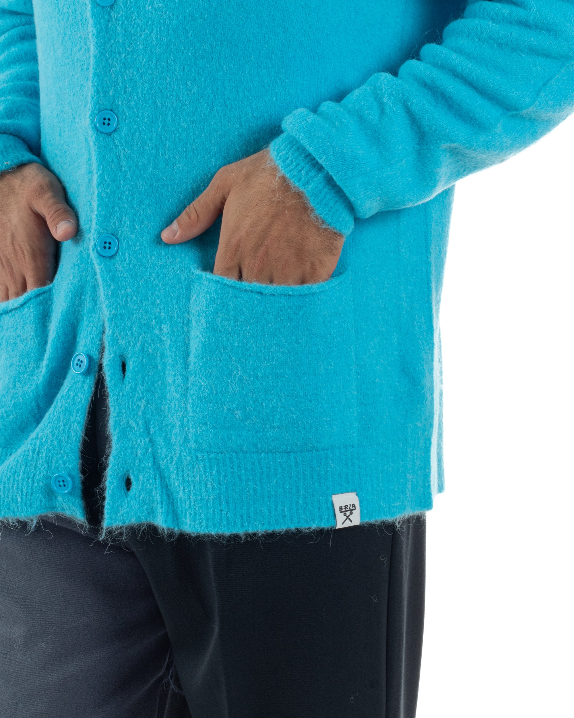 Cardigan Uomo Maglione Lana Relaxed Fit Basic Turchese BERNA M252038